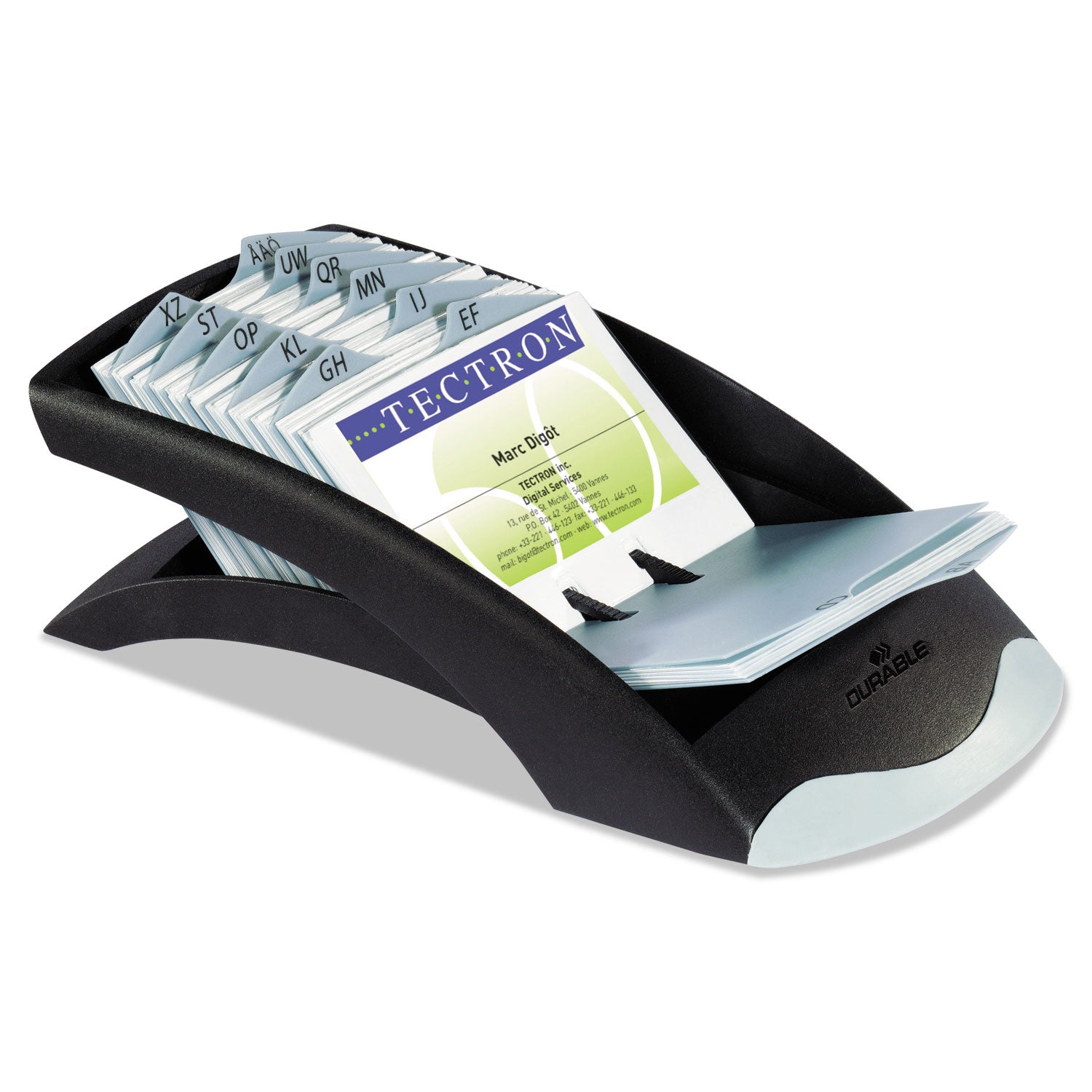 VISIFIX Desk Business Card File, Holds 200 2.88 x 4.13 Cards, 5 x 9.31 x 3.56, Plastic, Graphite/Black - 