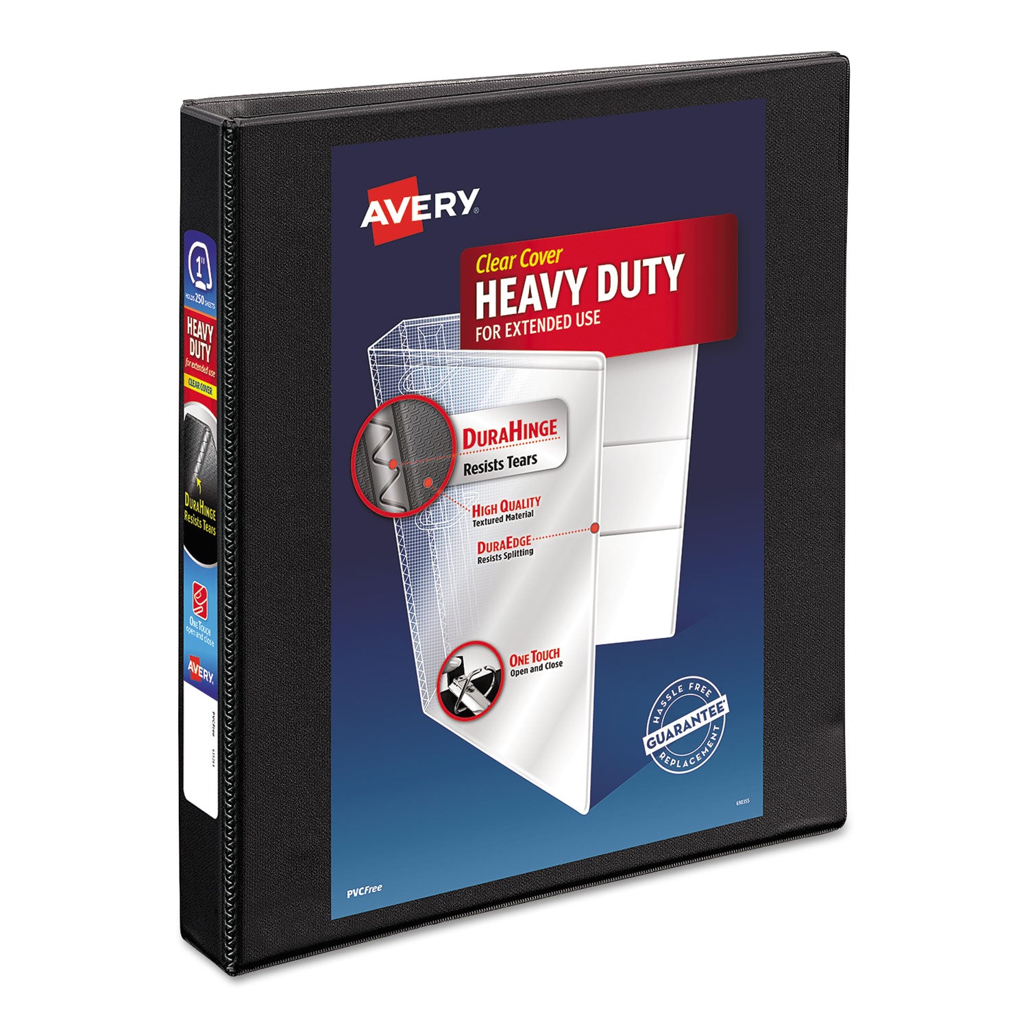 Heavy-Duty Non Stick View Binder with DuraHinge and Slant Rings, 3 Rings, 1" Capacity, 11 x 8.5, Black, (5300) - 