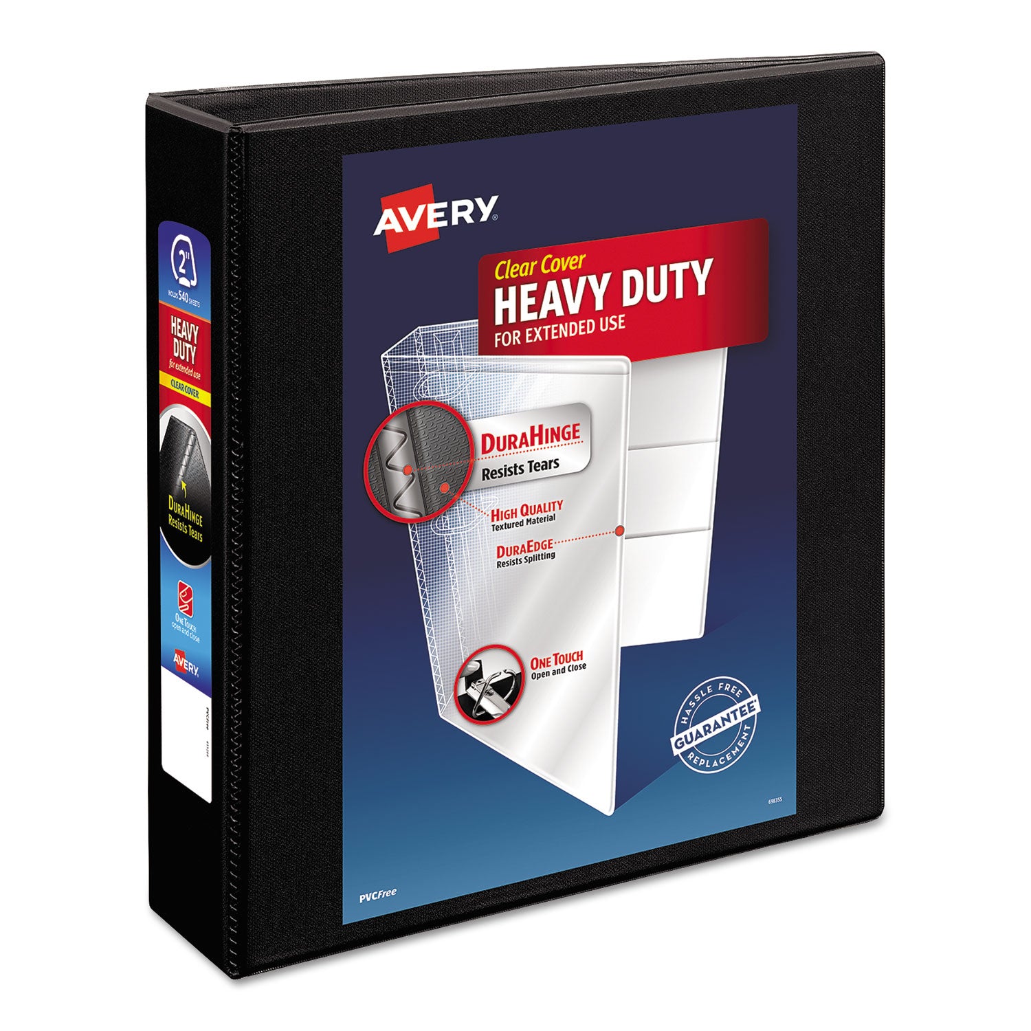Heavy-Duty Non Stick View Binder with DuraHinge and Slant Rings, 3 Rings, 2" Capacity, 11 x 8.5, Black, (5500) - 