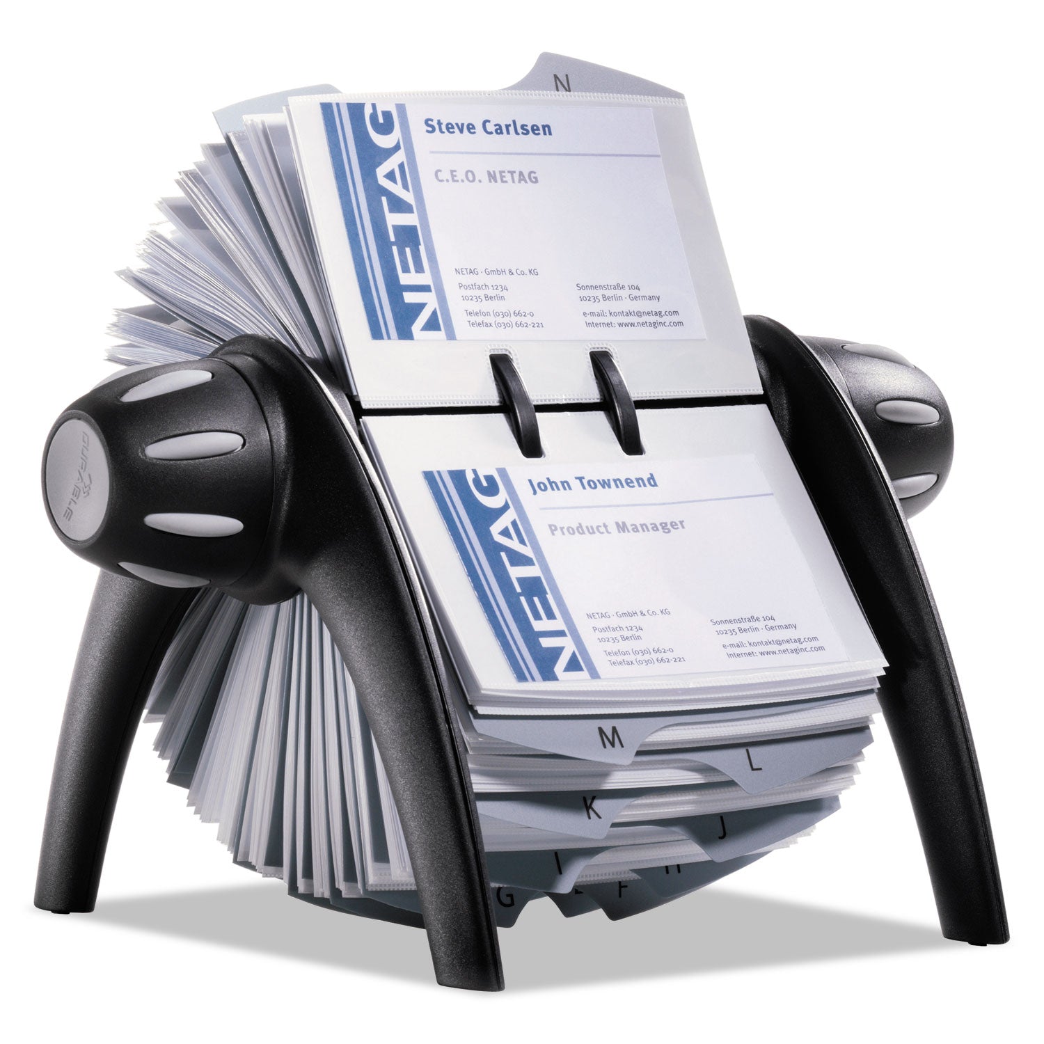 VISIFIX Flip Rotary Business Card File, Holds 400 2.88 x 4.13 Cards, 8.75 x 7.13 x 8.06, Plastic, Black/Silver - 4