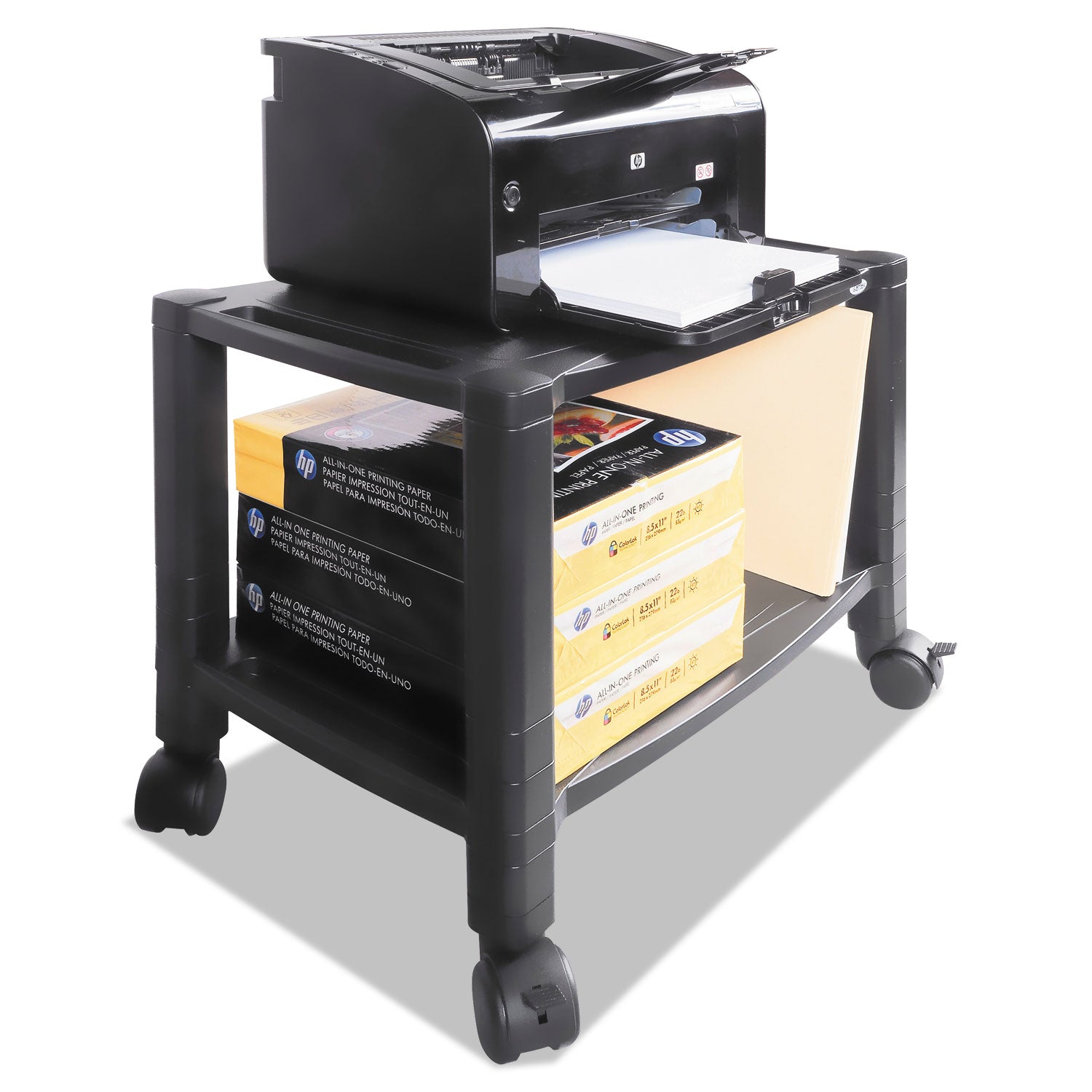 height-adjustable-under-desk-printer-cart-plastic-2-shelves-60-lb-capacity-20-x-1325-x-1413-black_ktkps610 - 1