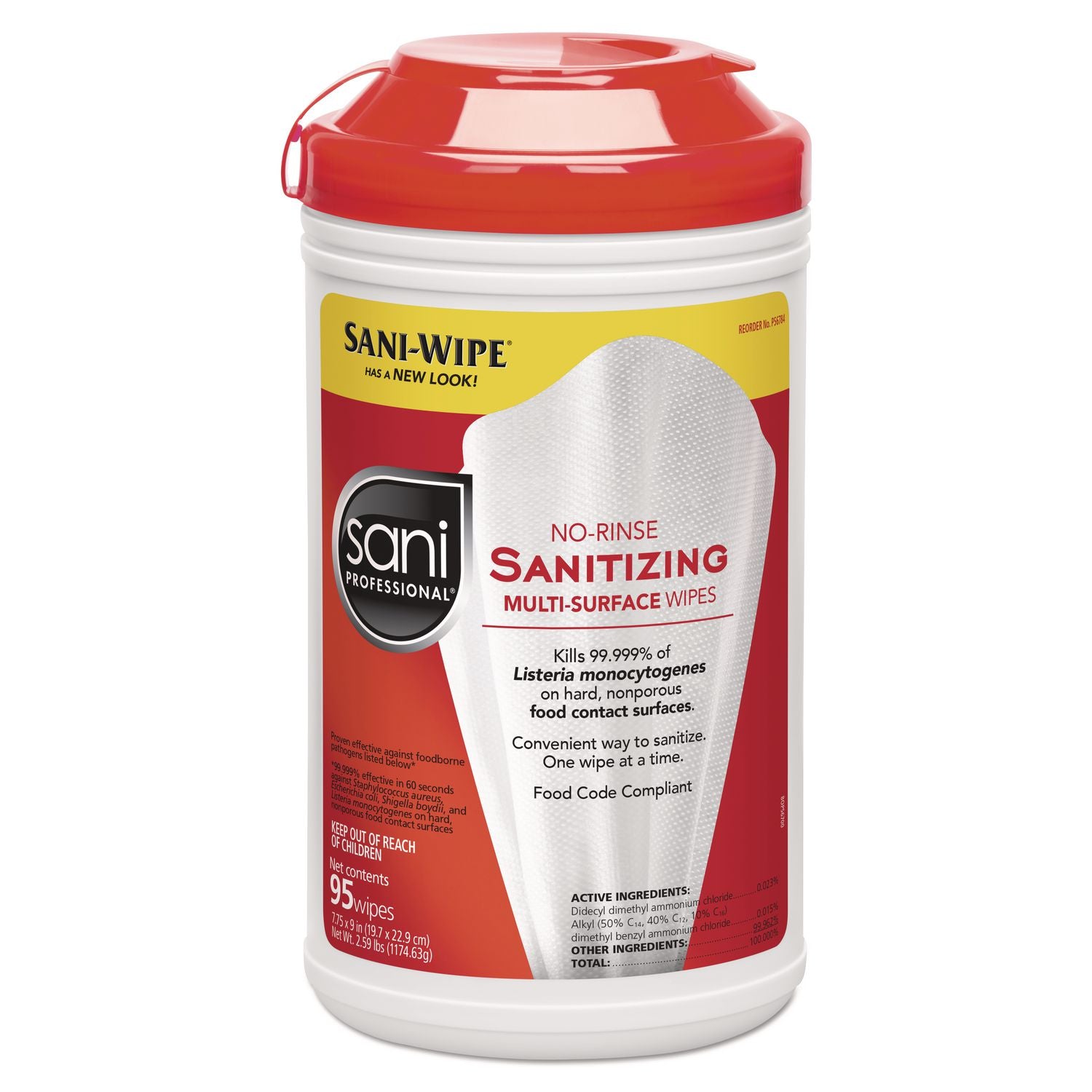 No-Rinse Sanitizing Multi-Surface Wipes, Unscented, White, 95/Container, 6/Carton