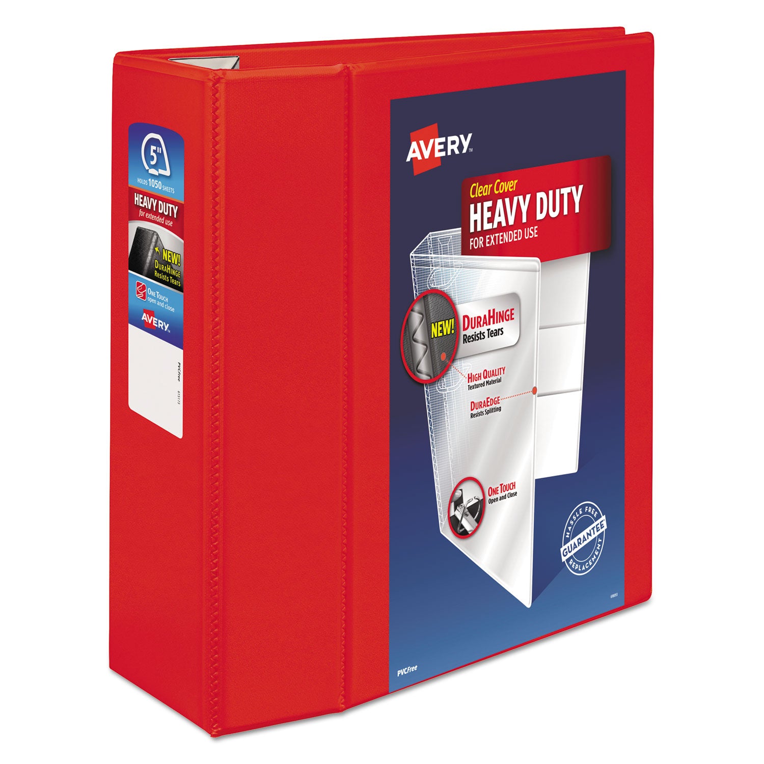 Heavy-Duty View Binder with DuraHinge and Locking One Touch EZD Rings, 3 Rings, 5" Capacity, 11 x 8.5, Red - 