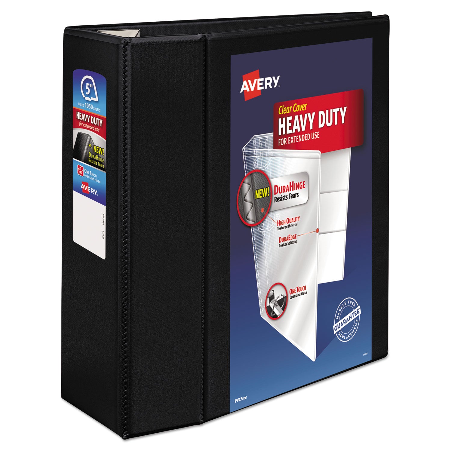 Heavy-Duty View Binder with DuraHinge and Locking One Touch EZD Rings, 3 Rings, 5" Capacity, 11 x 8.5, Black - 