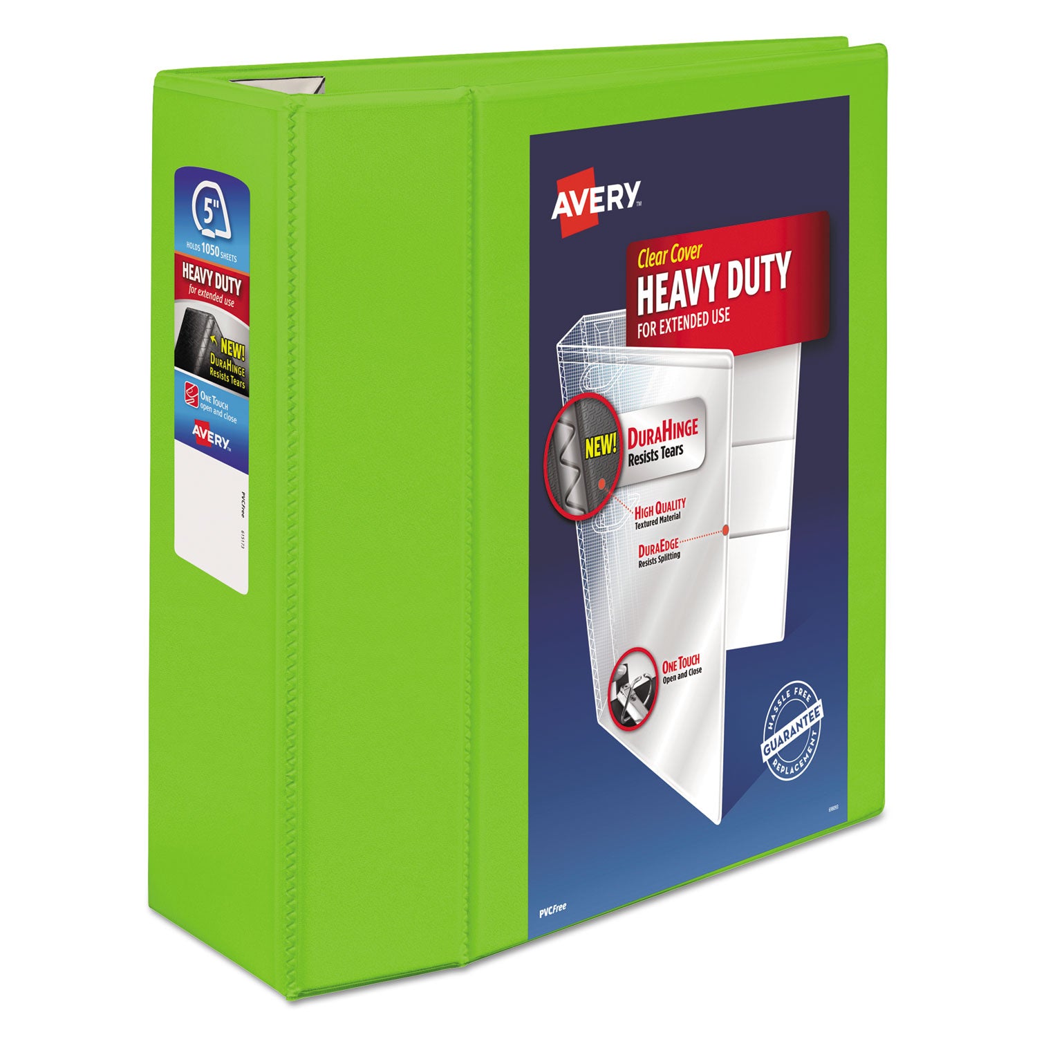 Heavy-Duty View Binder with DuraHinge and Locking One Touch EZD Rings, 3 Rings, 5" Capacity, 11 x 8.5, Chartreuse - 