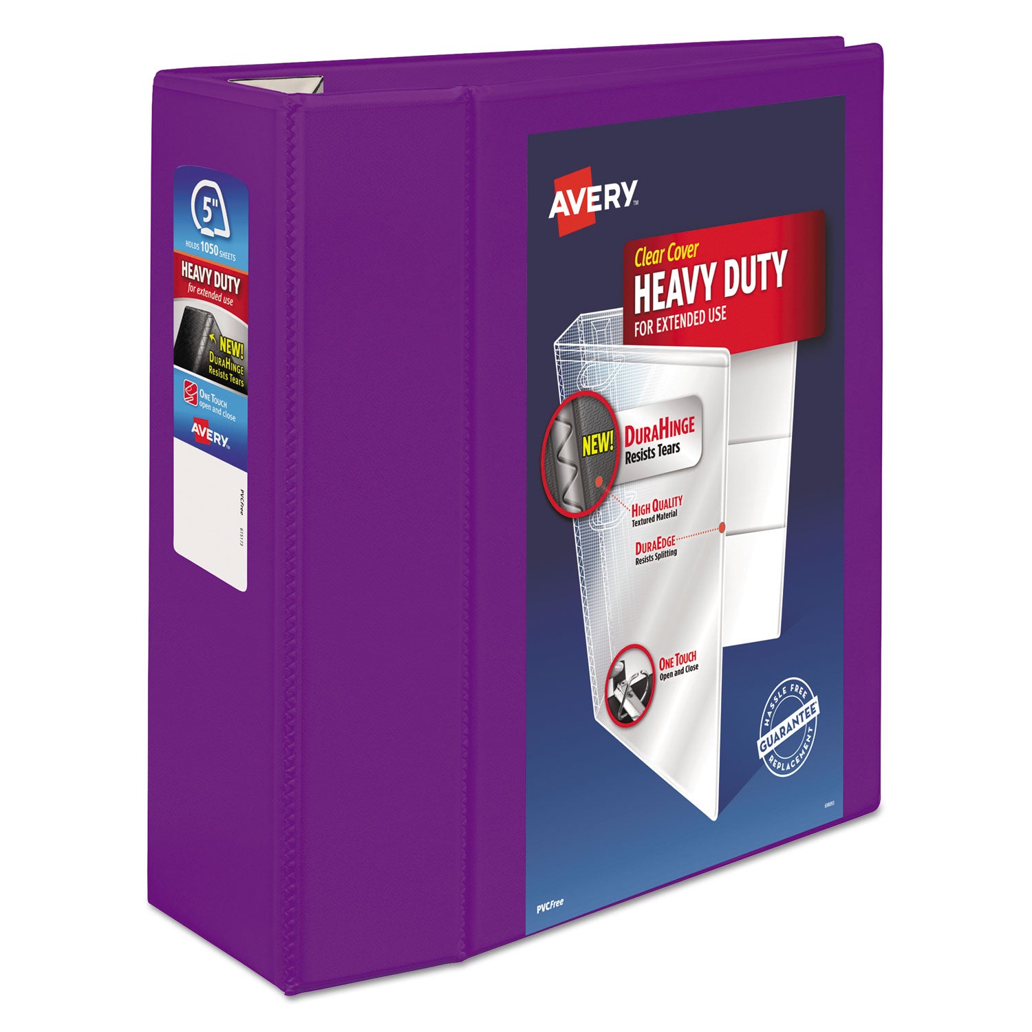 Heavy-Duty View Binder with DuraHinge and Locking One Touch EZD Rings, 3 Rings, 5" Capacity, 11 x 8.5, Purple - 