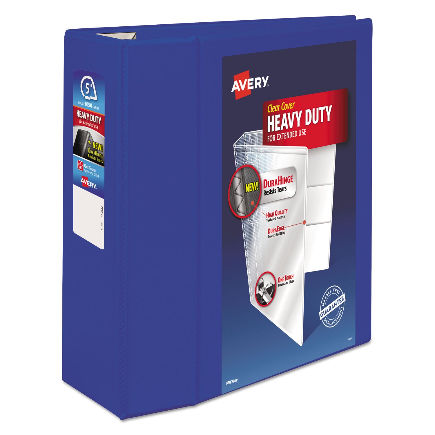 Heavy-Duty View Binder with DuraHinge and Locking One Touch EZD Rings, 3 Rings, 5" Capacity, 11 x 8.5, Pacific Blue - 