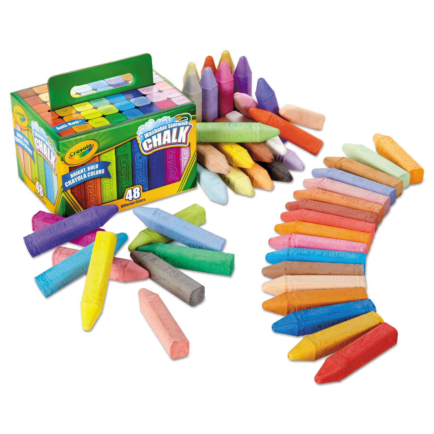 Crayola Washable Sidewalk Chalk - 4" Length - 0.9" Diameter - Assorted - 48 / Box - Roll Stop, Washable