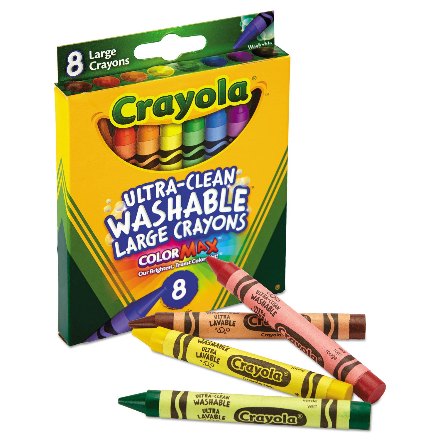 Ultra-Clean Washable Crayons, Large, 8 Colors/Box - 