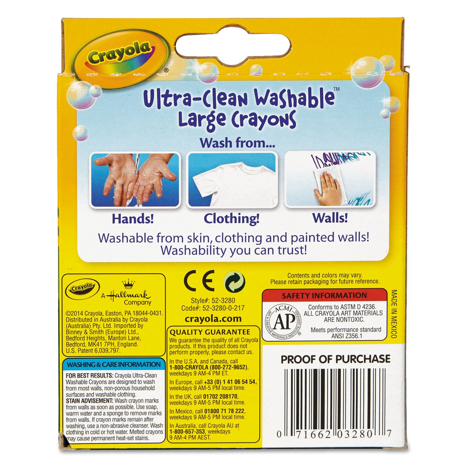 Ultra-Clean Washable Crayons, Large, 8 Colors/Box - 