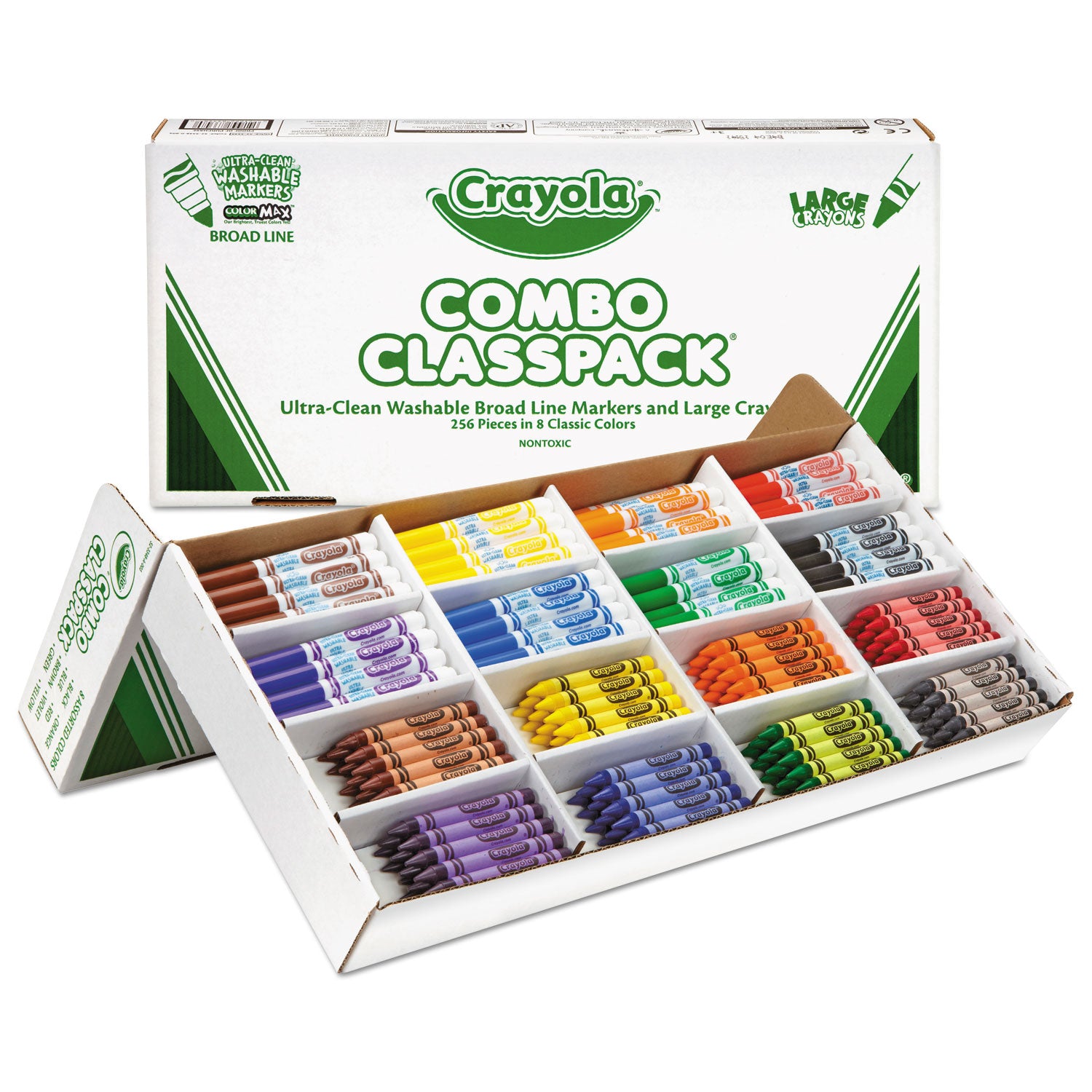 Crayon and Ultra-Clean Washable Marker Classpack, 8 Colors, 128 Each Crayons/Markers, 256/Box - 