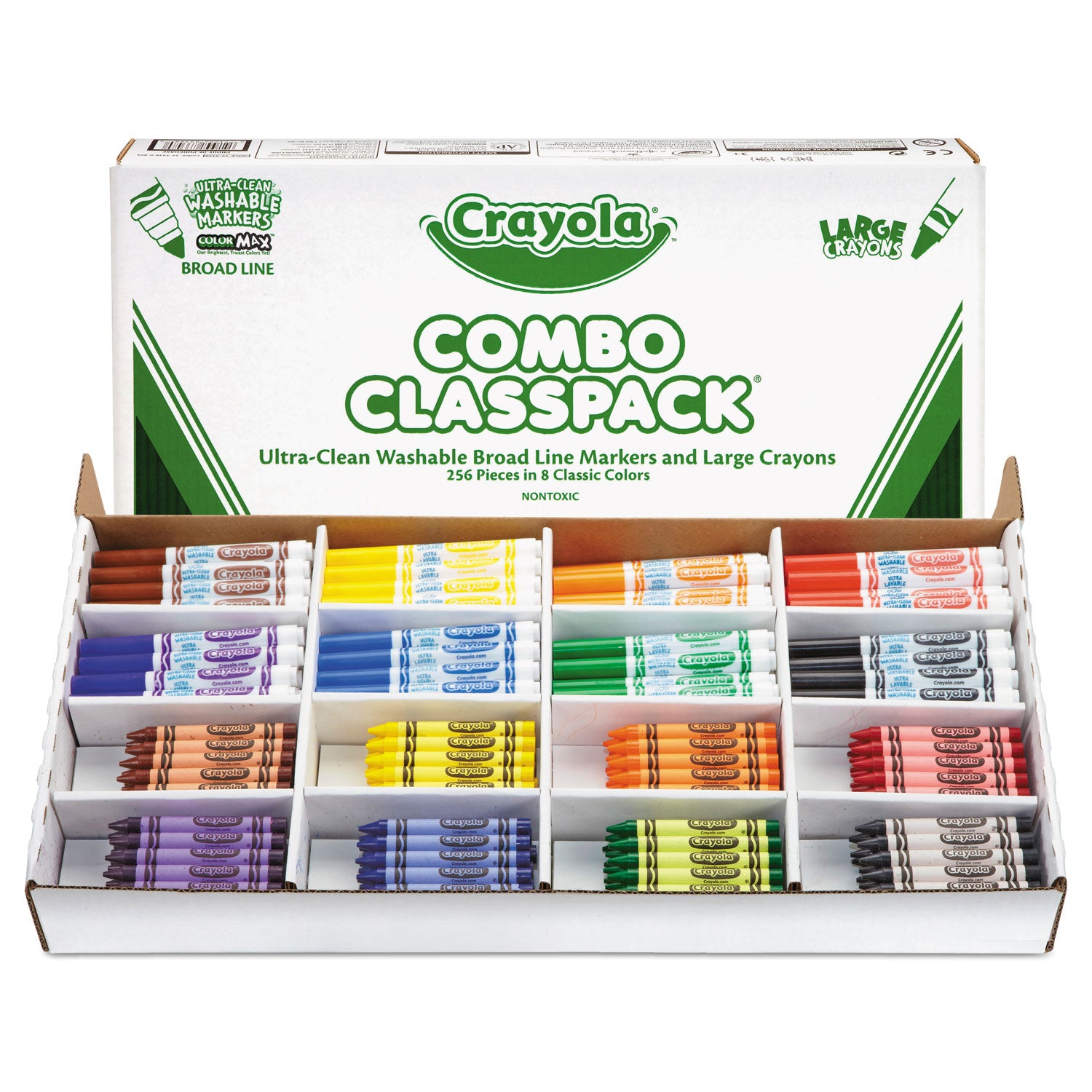 Crayon and Ultra-Clean Washable Marker Classpack, 8 Colors, 128 Each Crayons/Markers, 256/Box - 