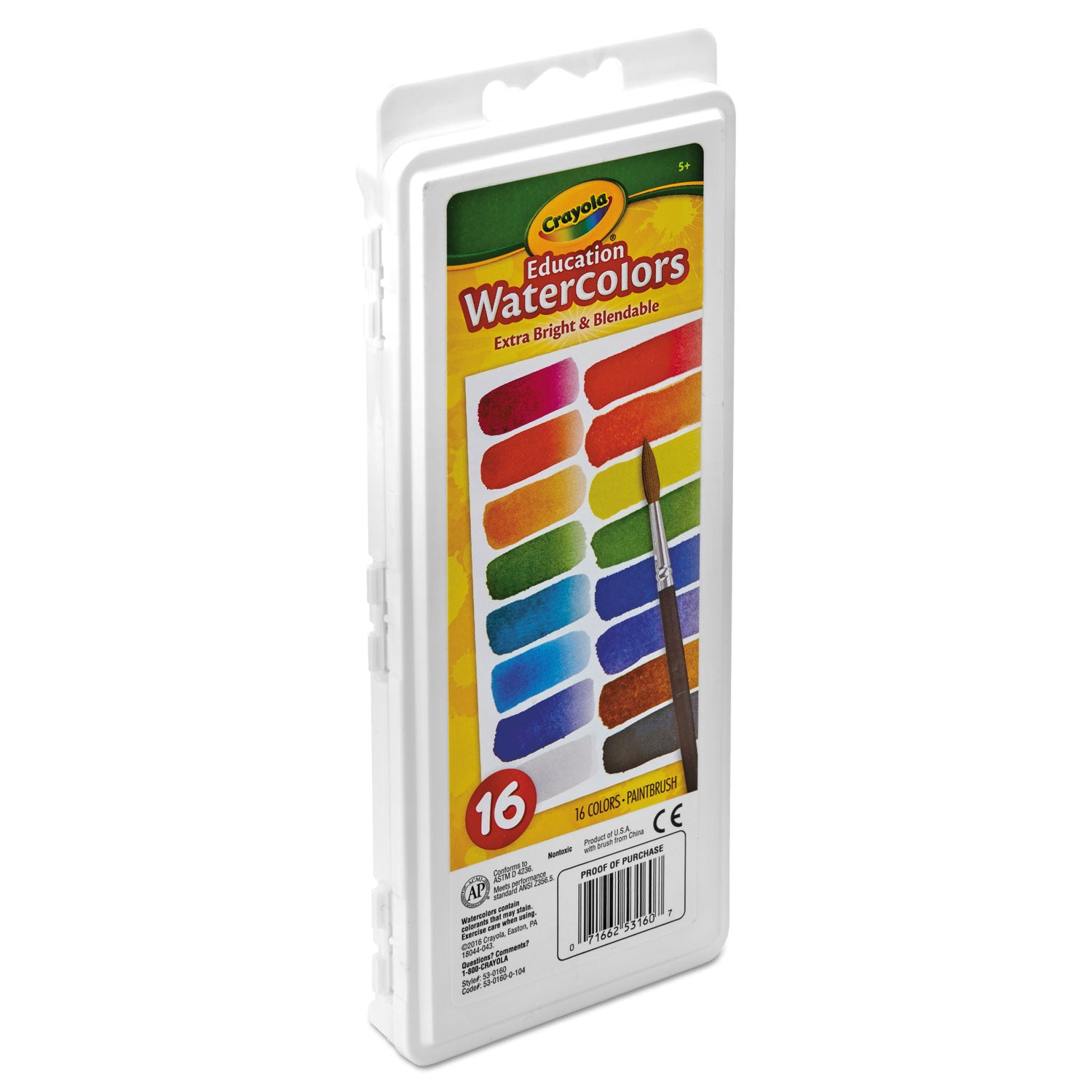 Watercolors, 16 Assorted Colors, Palette Tray