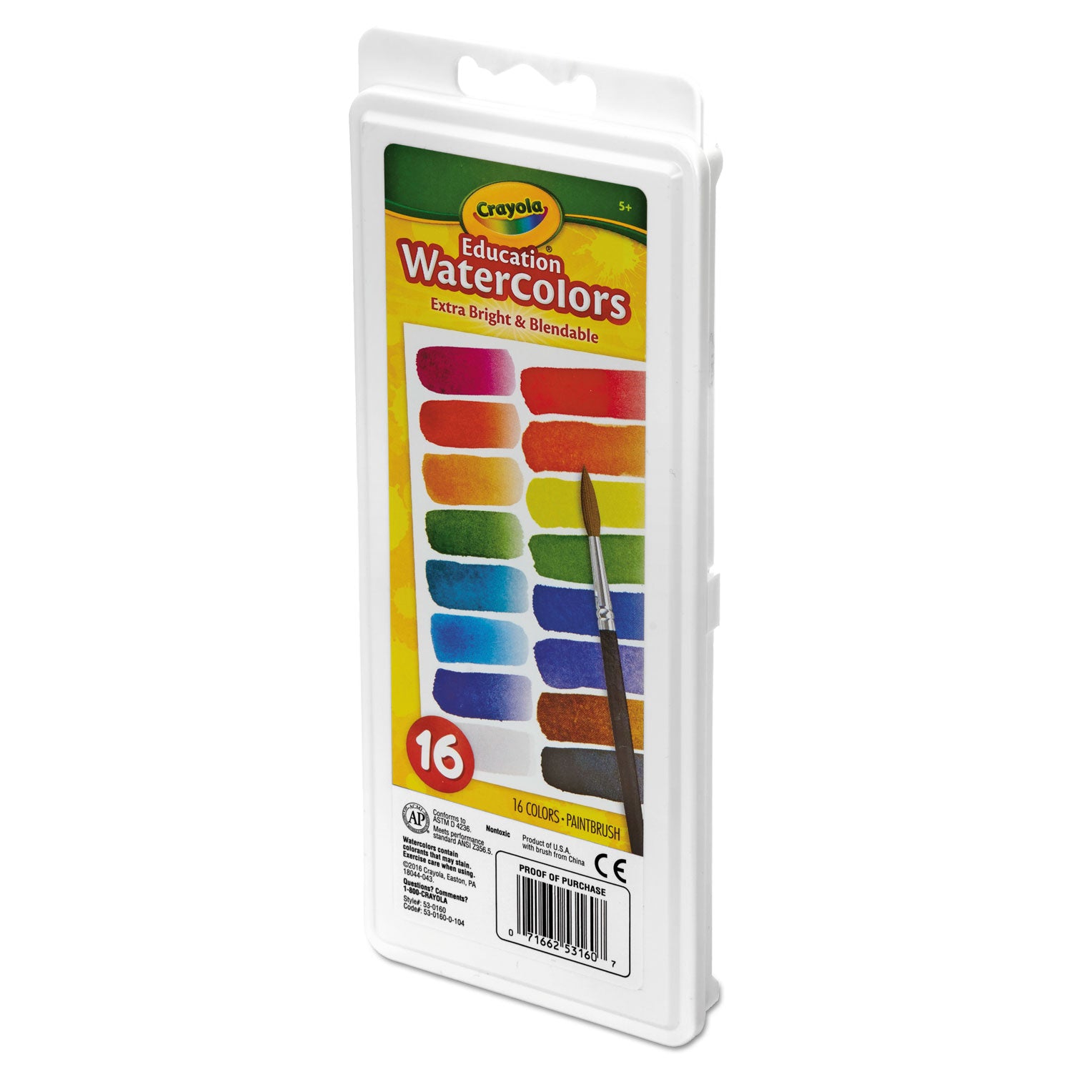 Watercolors, 16 Assorted Colors, Palette Tray - 