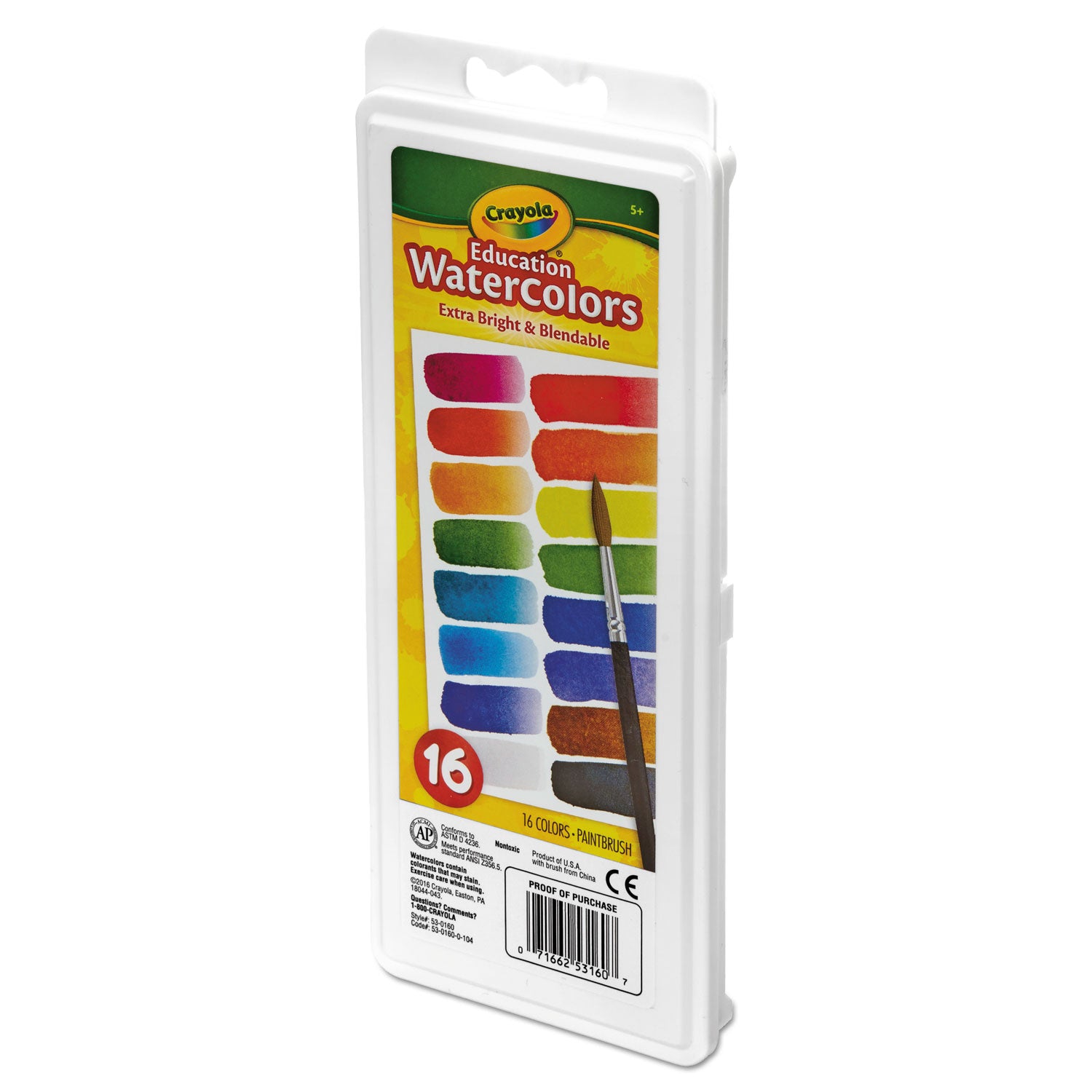 Watercolors, 16 Assorted Colors, Palette Tray