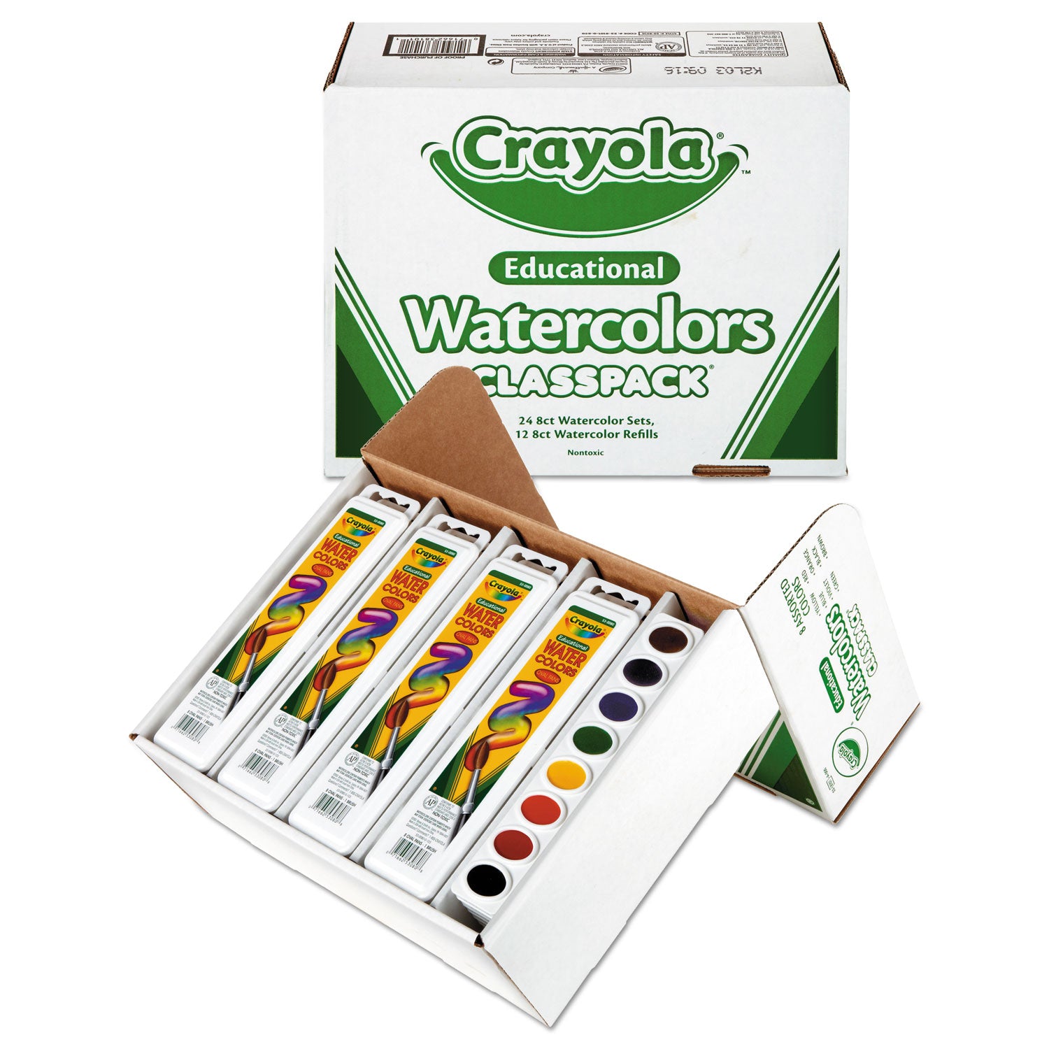 Watercolors, 8 Assorted Colors, Palette Tray, 36/Carton - 