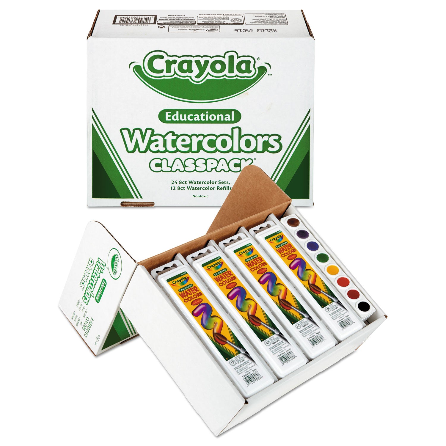 Watercolors, 8 Assorted Colors, Palette Tray, 36/Carton - 