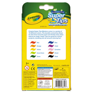 Washable Super Tips Markers, Fine/Broad Bullet Tips, Assorted Colors, 10/Set