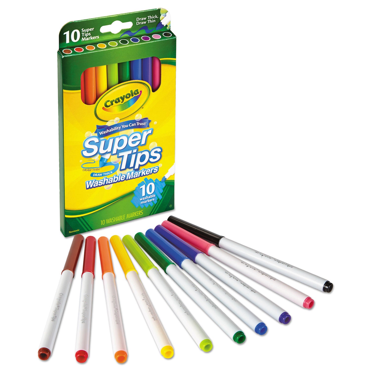 Washable Super Tips Markers, Fine/Broad Bullet Tips, Assorted Colors, 10/Set - 