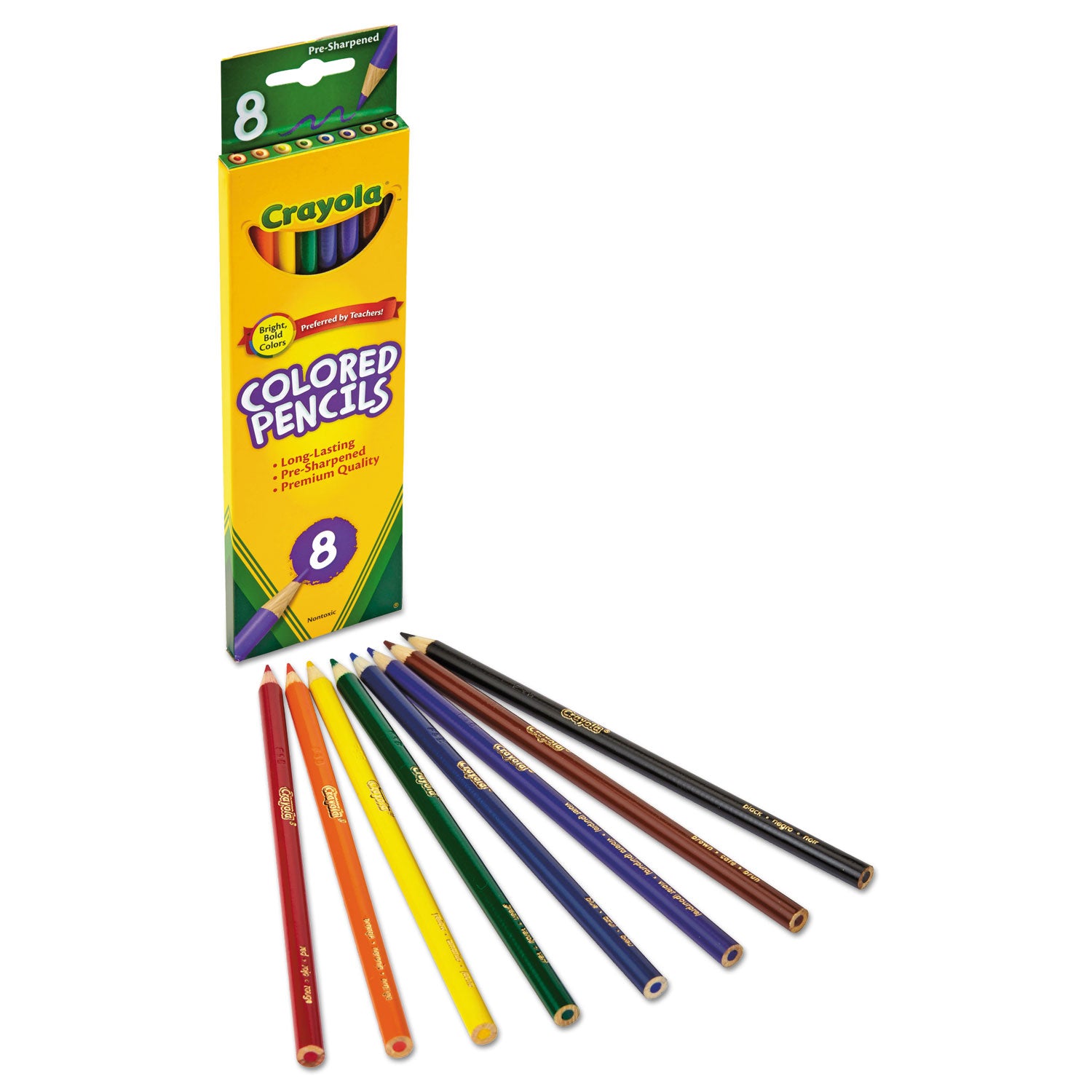 Long-Length Colored Pencil Set, 3.3 mm, 2B, Assorted Lead and Barrel Colors, 8/Pack - 