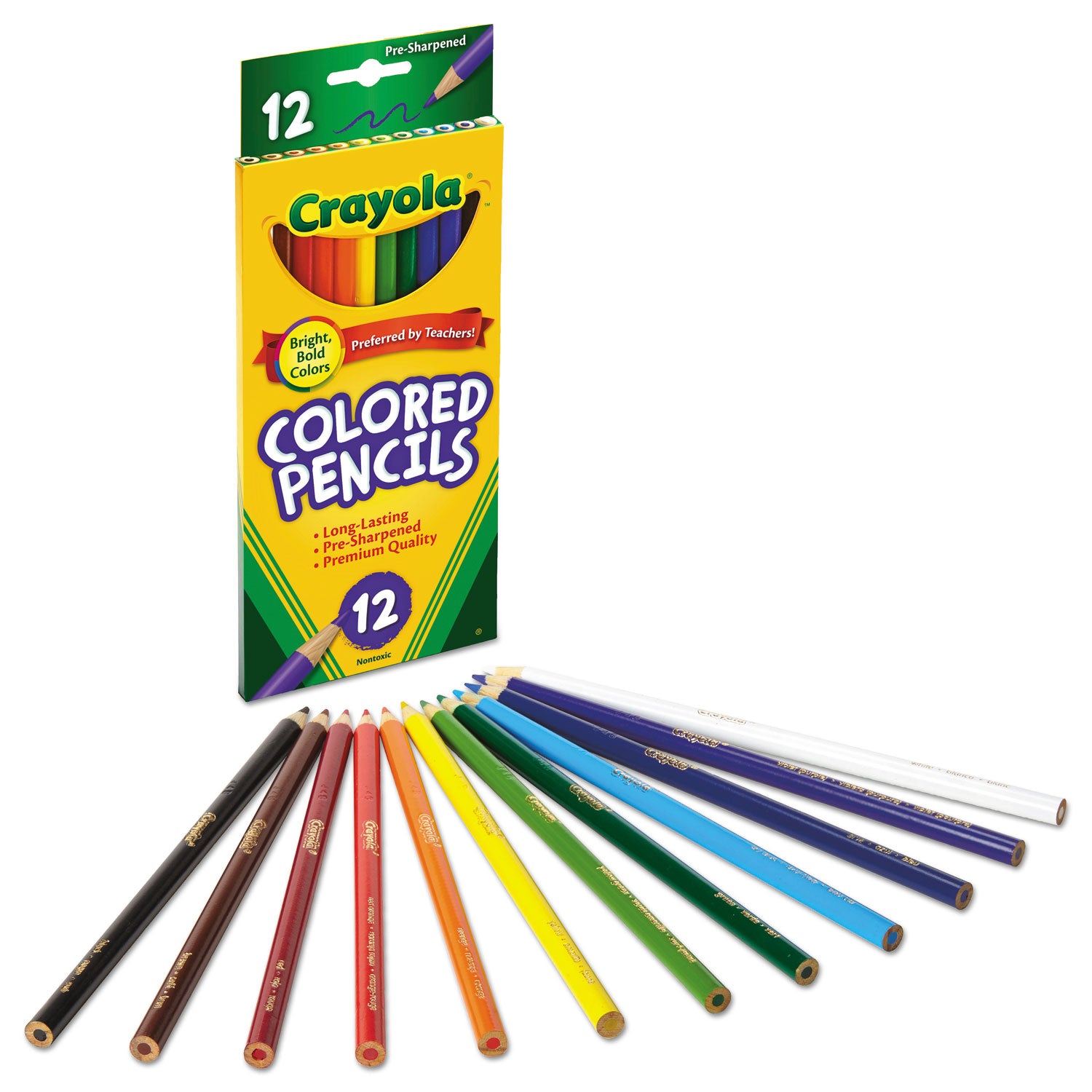 Long-Length Colored Pencil Set, 3.3 mm, 2B, Assorted Lead and Barrel Colors, Dozen - 