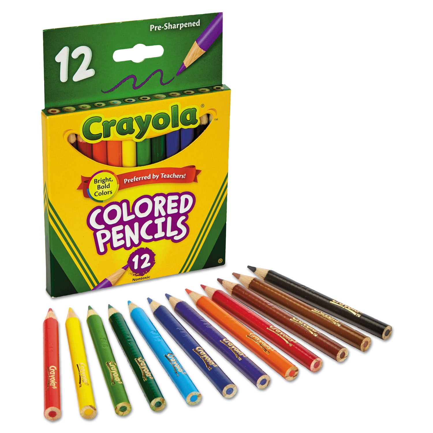 Short-Length Colored Pencil Set, 3.3 mm, 2B, Assorted Lead and Barrel Colors, Dozen - 