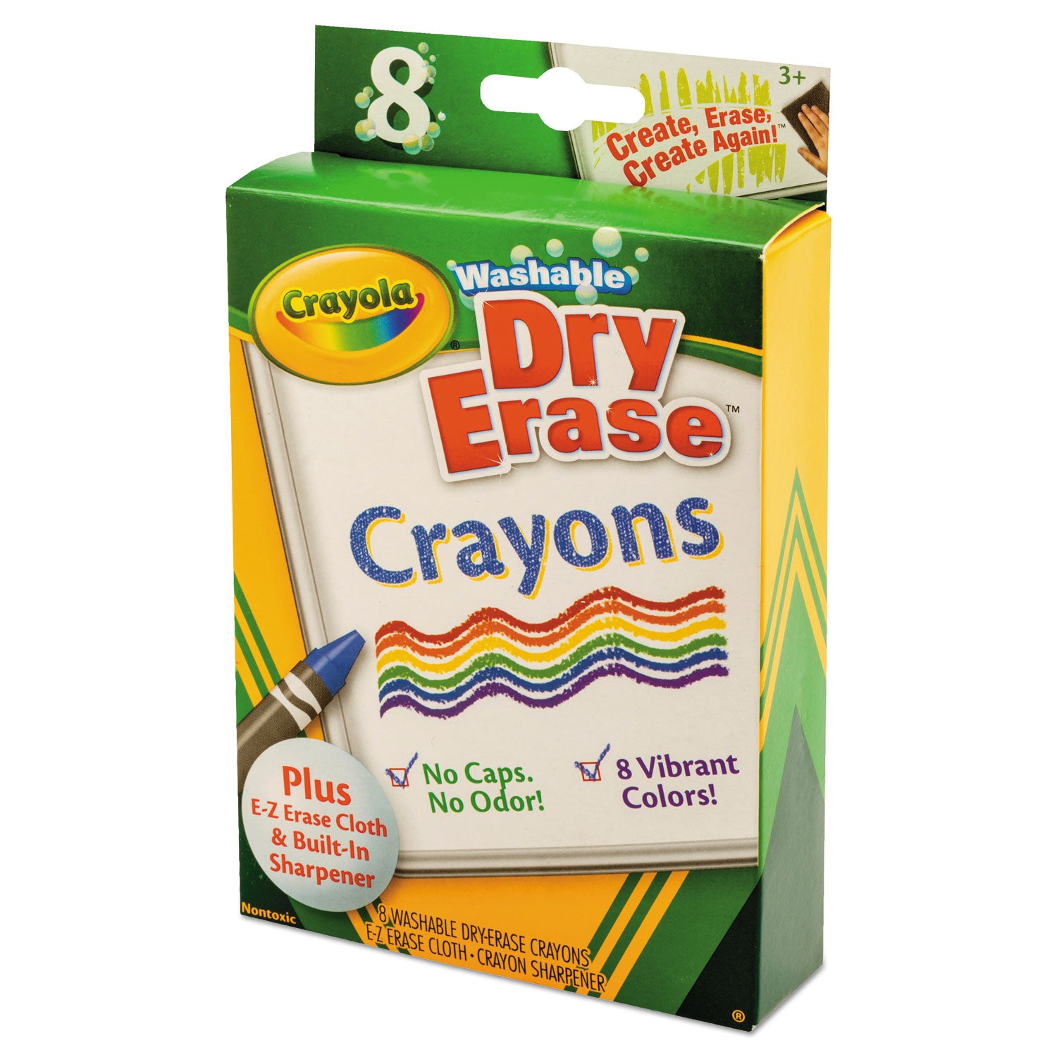 Washable Dry Erase Crayons w/E-Z Erase Cloth, Assorted Colors, 8/Pack - 