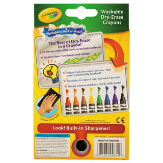 Washable Dry Erase Crayons w/E-Z Erase Cloth, Assorted Colors, 8/Pack - 