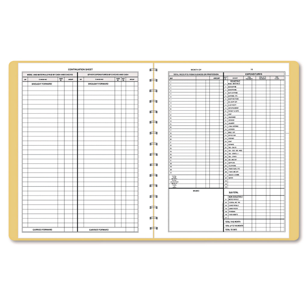 Simplified Monthly Bookkeeping Record, 4 Column Format, Tan Cover, 11 x 8.5 Sheets, 128 Sheets/Book