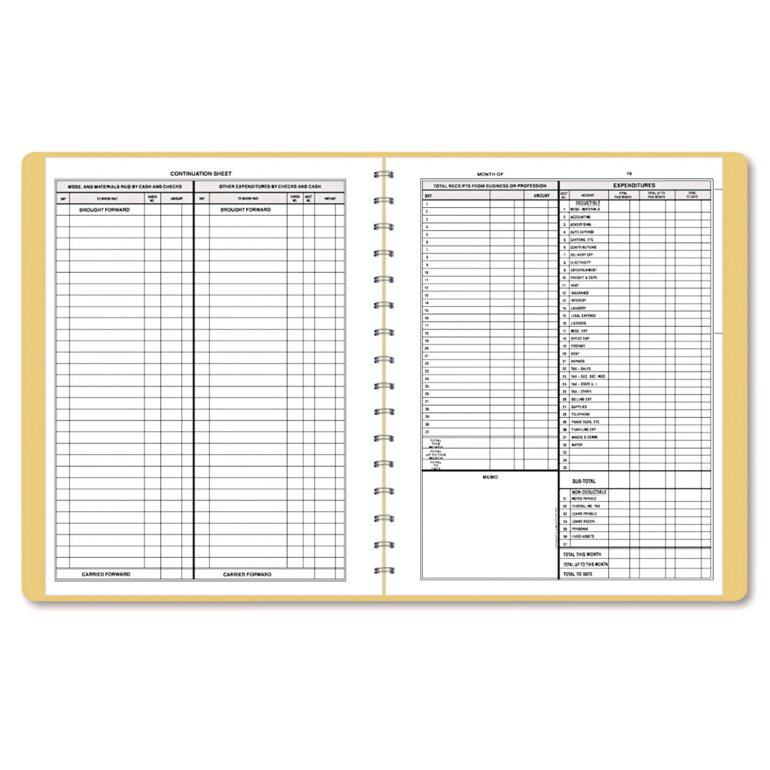 Simplified Monthly Bookkeeping Record, 4 Column Format, Tan Cover, 11 x 8.5 Sheets, 128 Sheets/Book