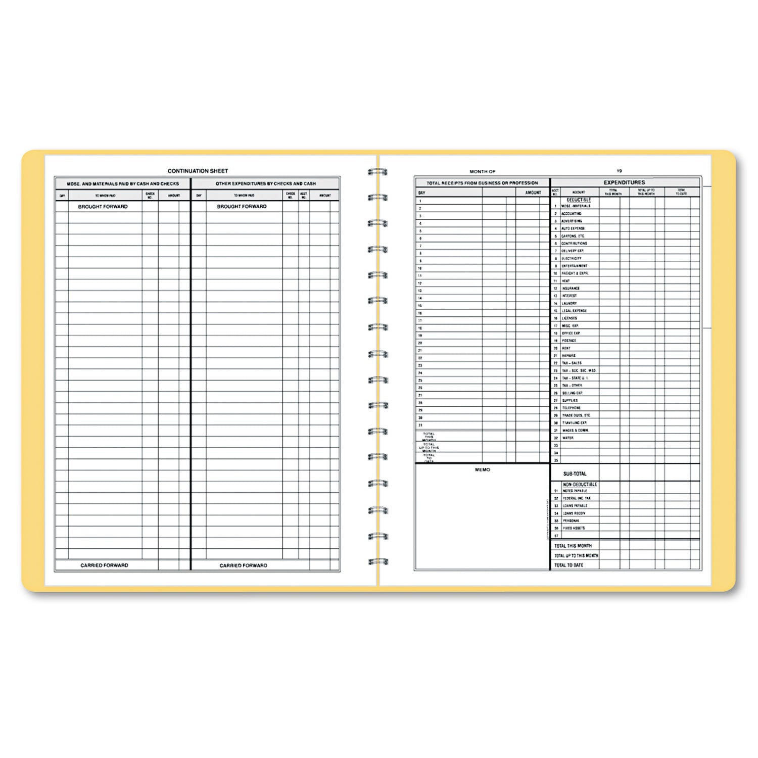 Simplified Monthly Bookkeeping Record, 4 Column Format, Tan Cover, 11 x 8.5 Sheets, 128 Sheets/Book - 