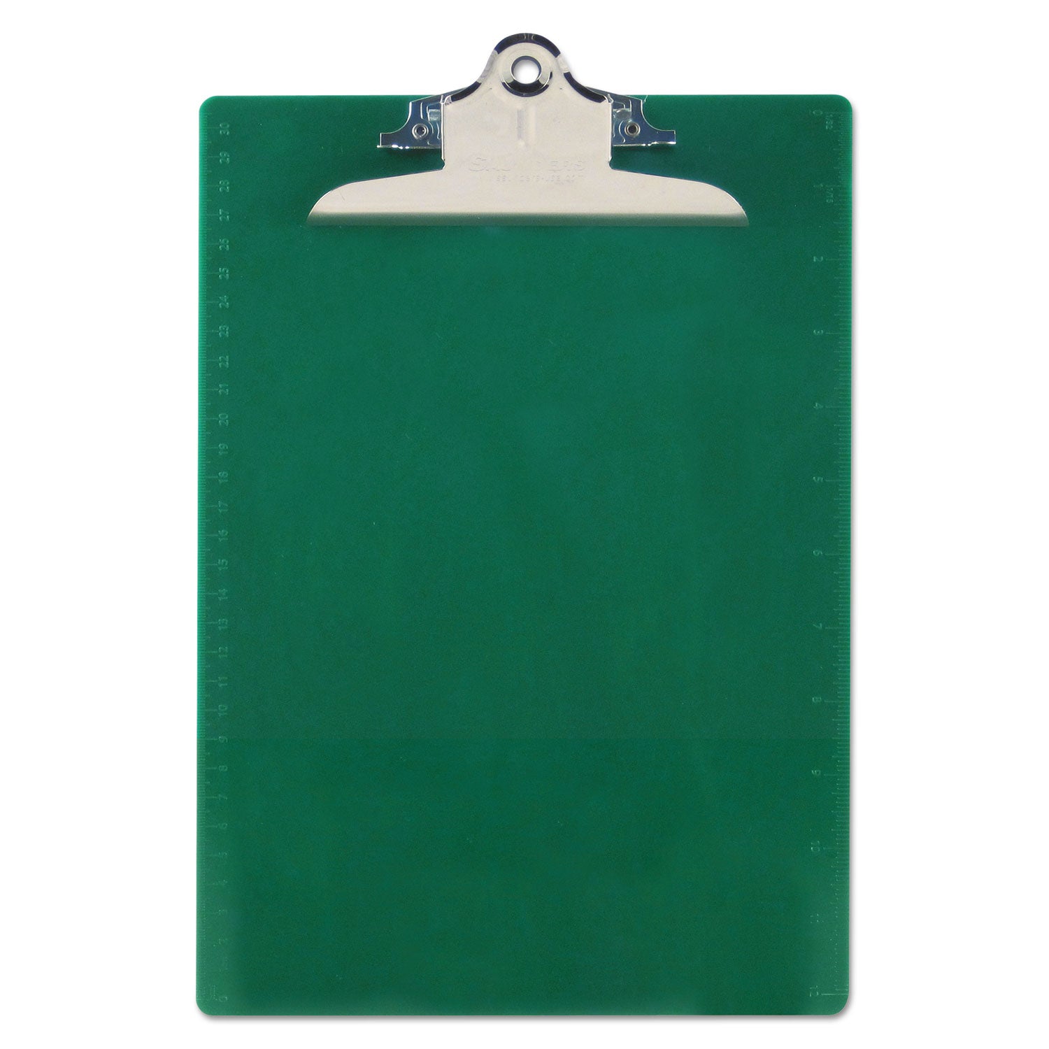 Recycled Plastic Clipboard with Ruler Edge, 1" Clip Capacity, Holds 8.5 x 11 Sheets, Green - 