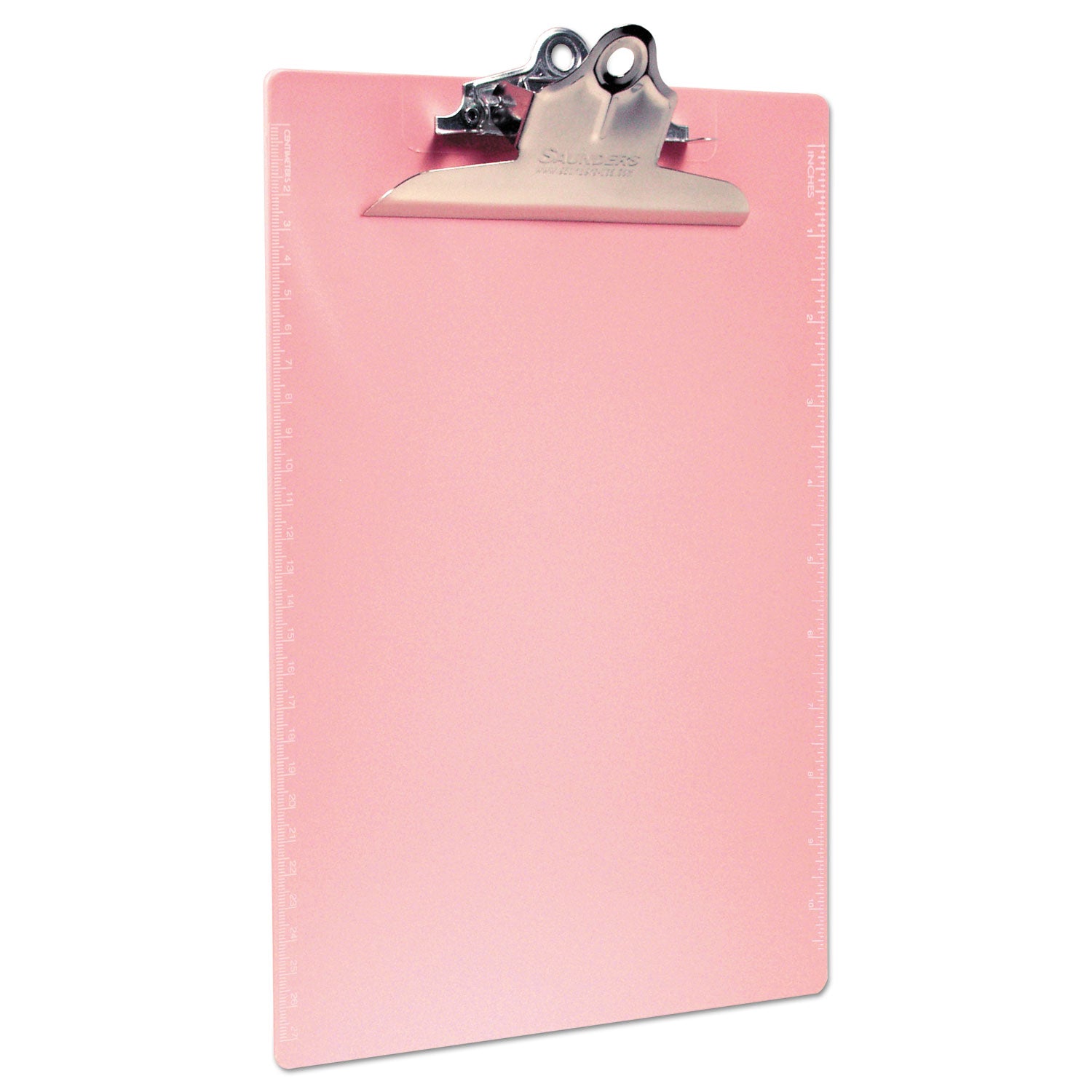 Recycled Plastic Clipboard with Ruler Edge, 1" Clip Capacity, Holds 8.5 x 11 Sheets, Pink - 