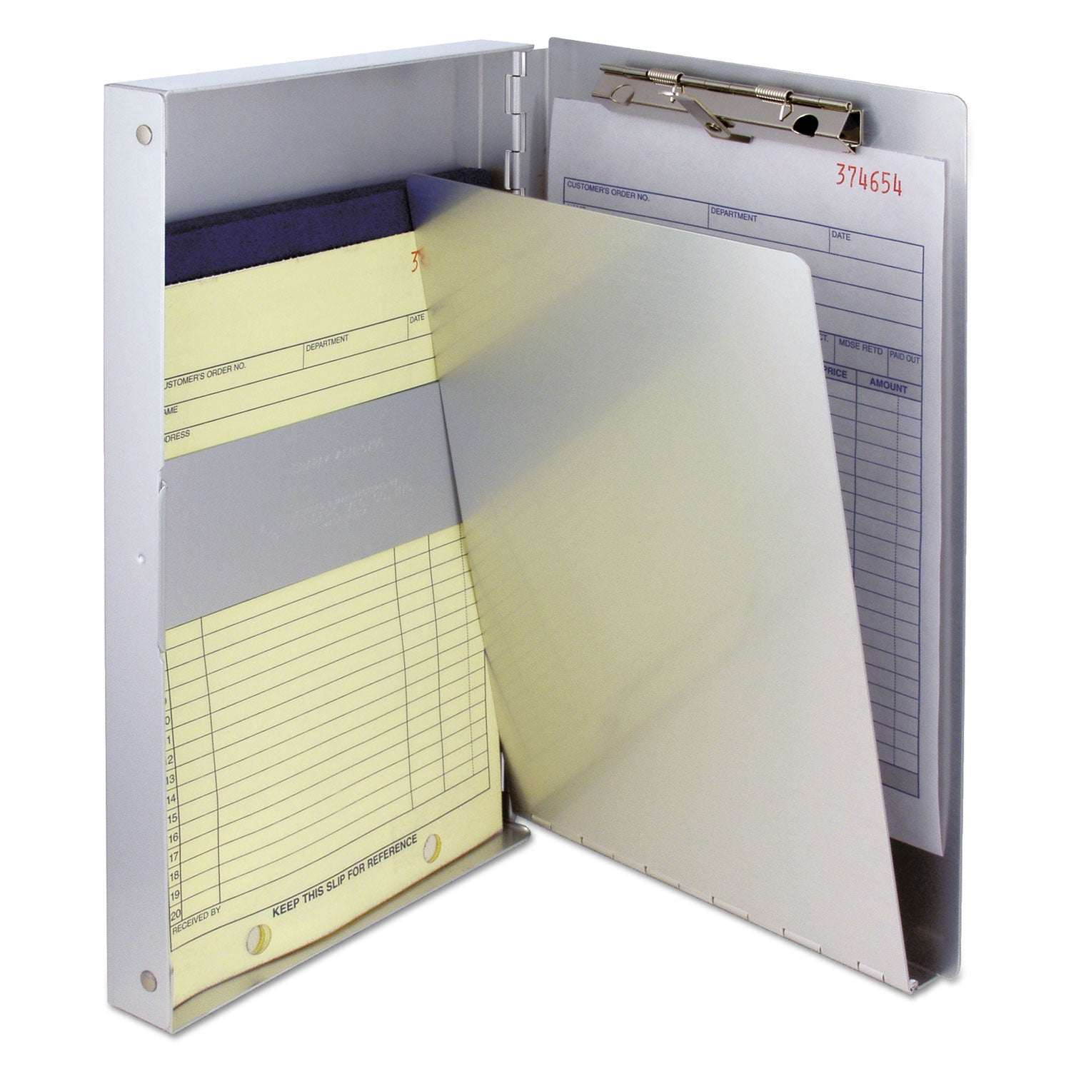 Snapak Aluminum Side-Open Forms Folder, 0.38" Clip Capacity, Holds 5 x 9 Sheets, Silver - 