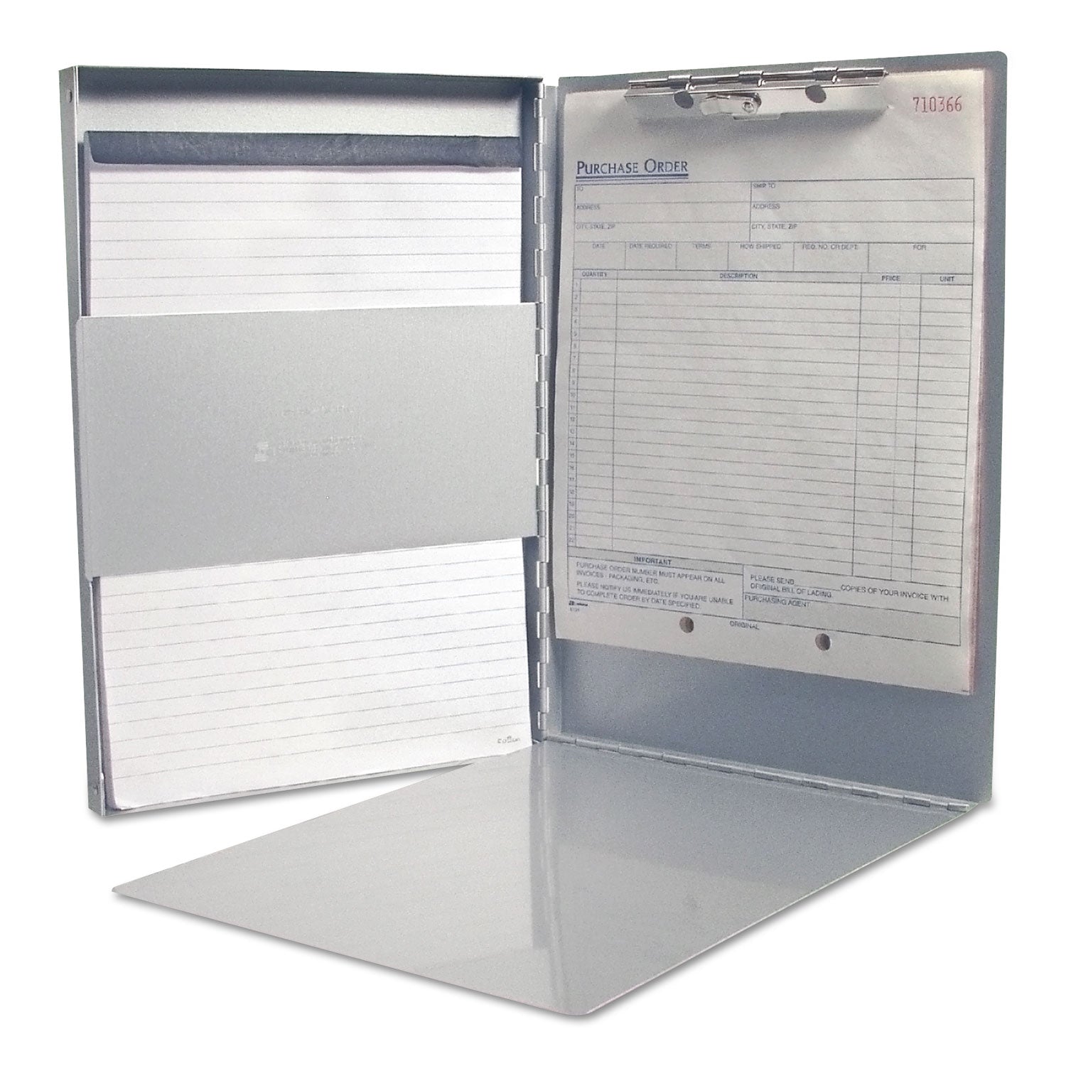 Snapak Aluminum Side-Open Forms Folder, 0.5" Clip Capacity, Holds 8.5 x 11 Sheets, Silver - 