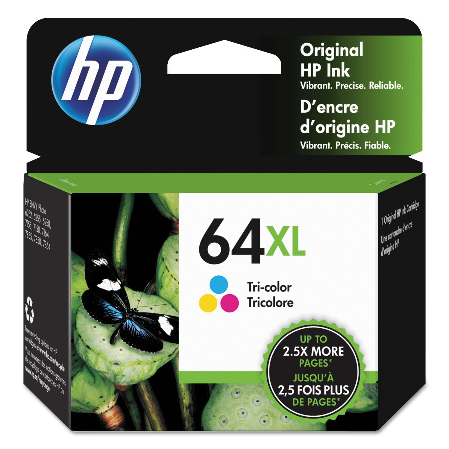 HP 64XL, (N9J91AN) High-Yield Tri-Color Original Ink Cartridge - 1