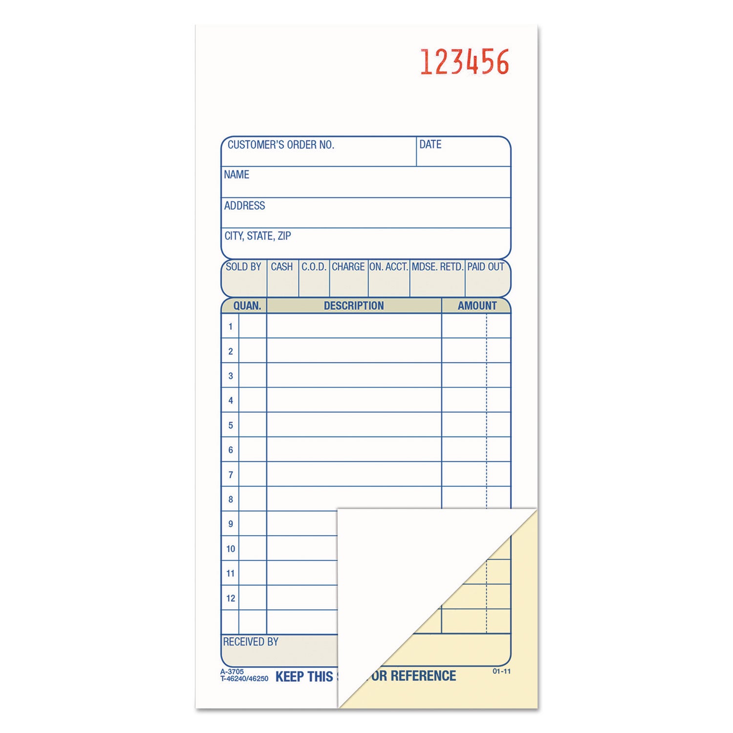 2-Part Sales Book, 12 Lines, Two-Part Carbon, 3.38 x 6.69, 50 Forms Total - 