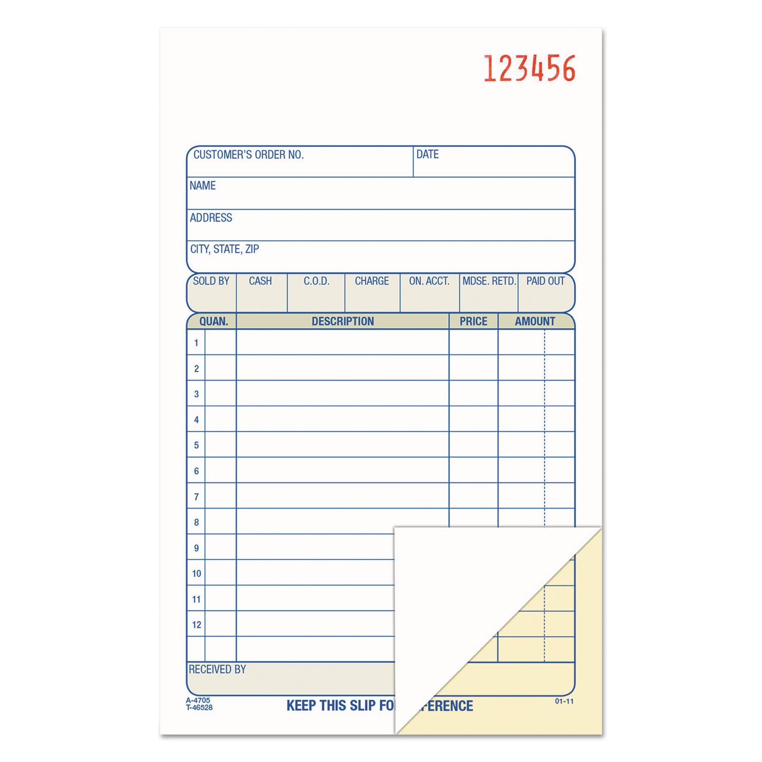 2-Part Sales Book, 12 Lines, Two-Part Carbon, 6.69 x 4.19, 50 Forms Total - 