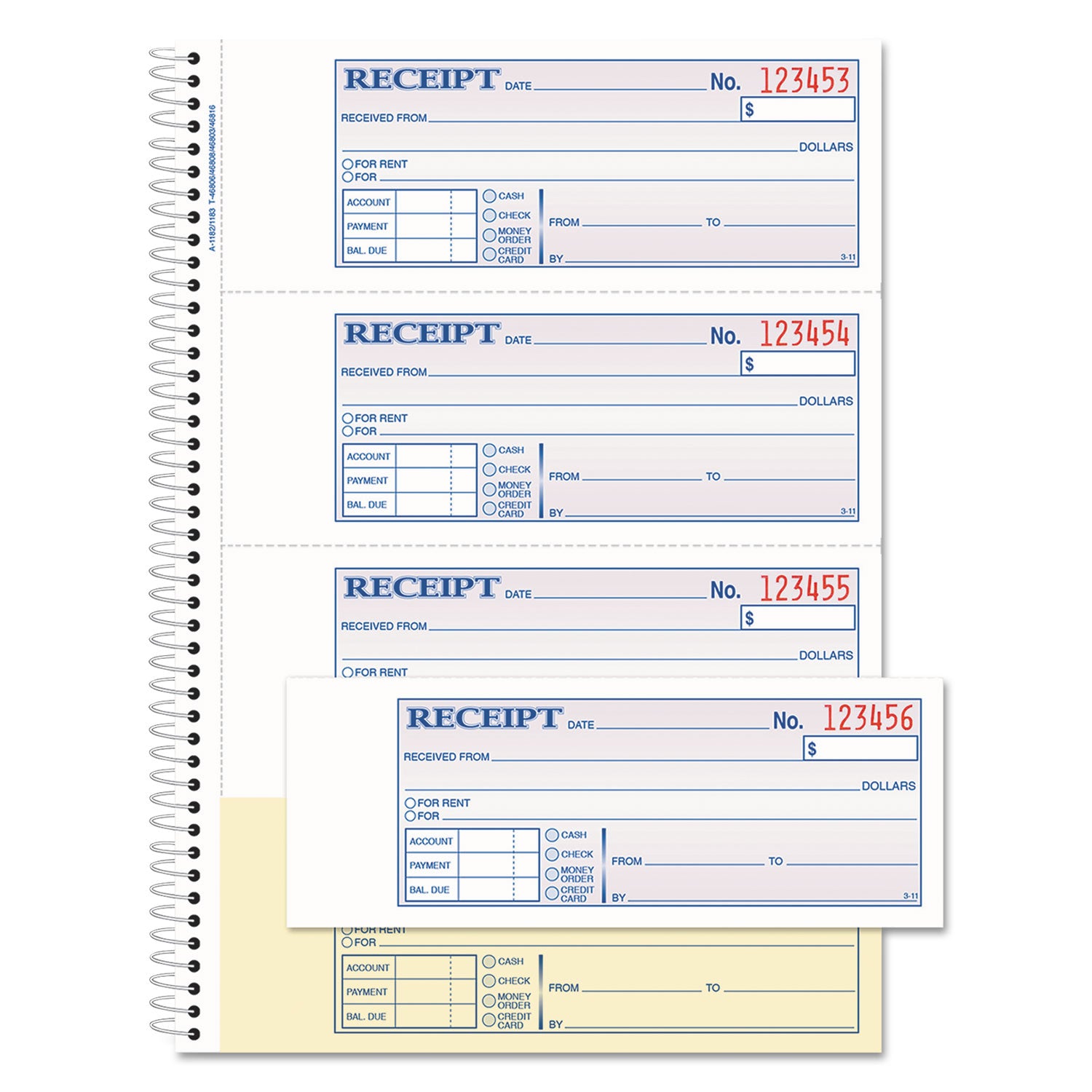 TOPS Money/Rent Receipt Book, Two-Part Carbon, 7 x 2.75, 4 Forms/Sheet, 200 Forms Total - 