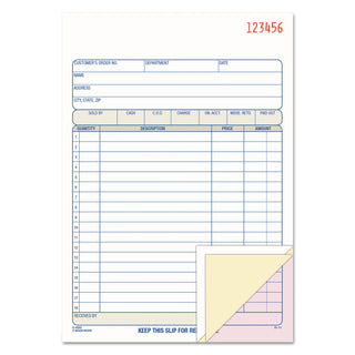 TOPS Sales/Order Book, Three-Part Carbonless, 7.95 x 5.56, 50 Forms Total - 