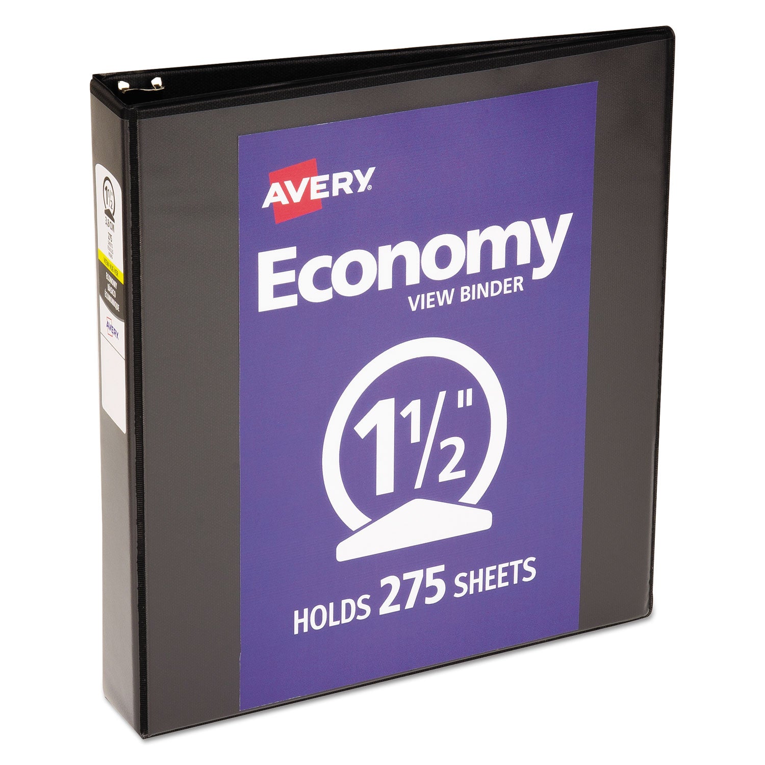 Economy View Binder with Round Rings , 3 Rings, 1.5" Capacity, 11 x 8.5, Black, (5725) - 