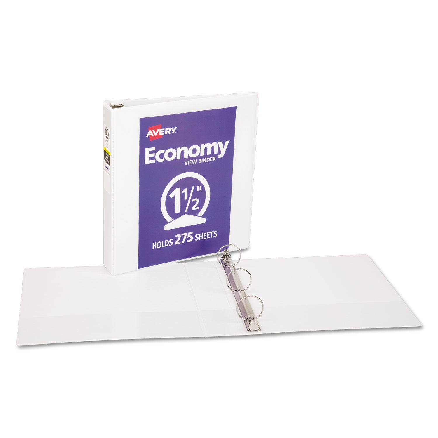 Economy View Binder with Round Rings , 3 Rings, 1.5" Capacity, 11 x 8.5, White, (5726) - 