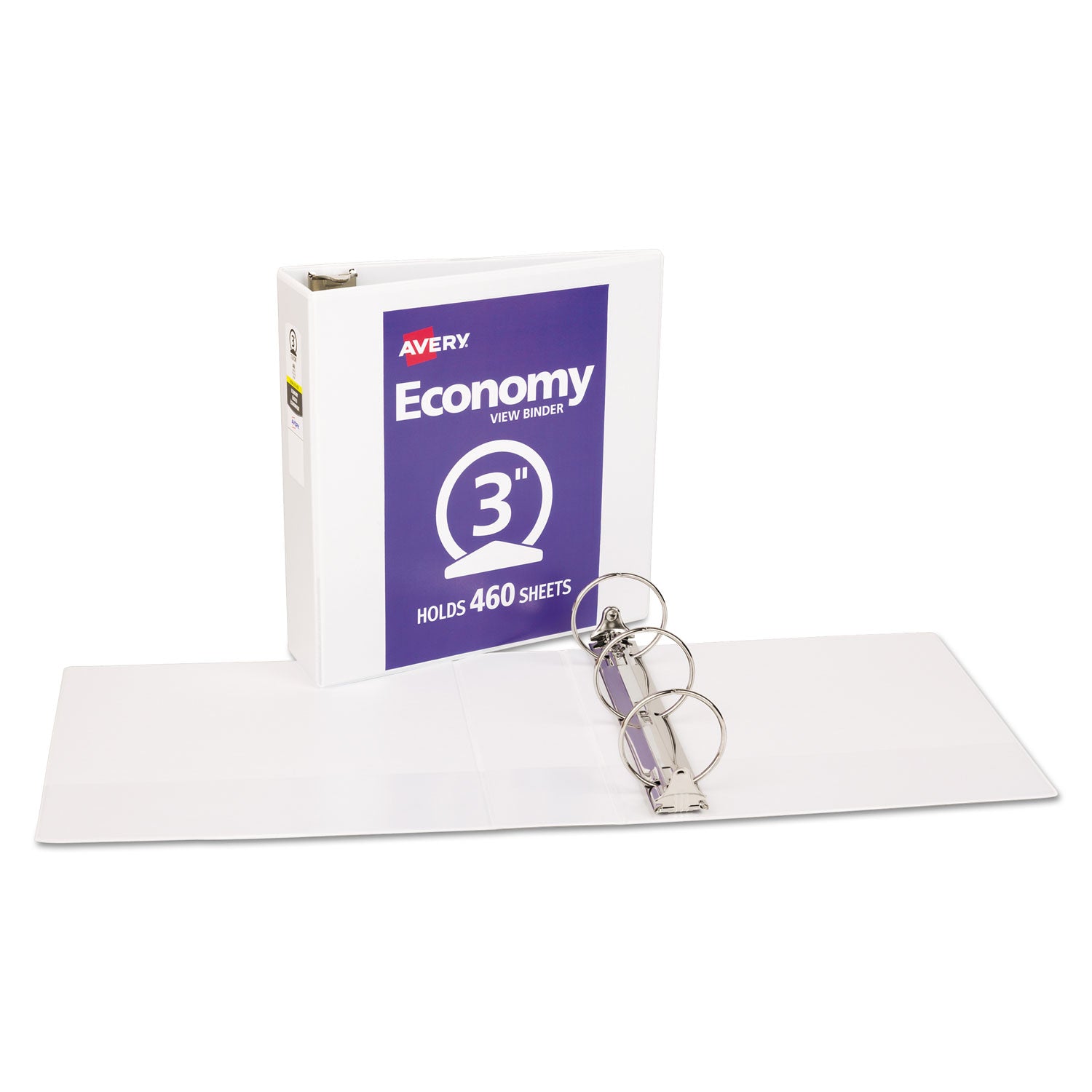 Economy View Binder with Round Rings , 3 Rings, 3" Capacity, 11 x 8.5, White, (5741) - 