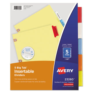 Insertable Big Tab Dividers, 5-Tab, Single-Sided Copper Edge Reinforcing, 11 x 8.5, Buff, Assorted Tabs, 1 Set - 