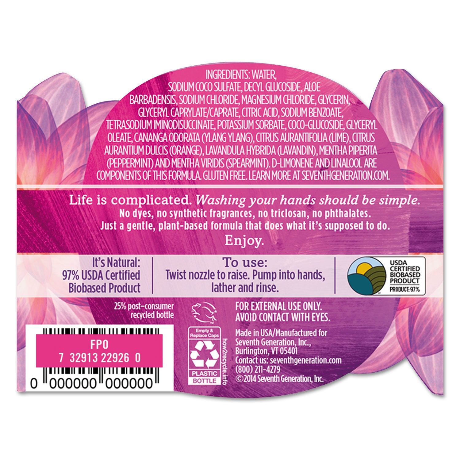Natural Hand Wash, Lavender Flower and Mint, 12 oz Pump Bottle, 8/Carton