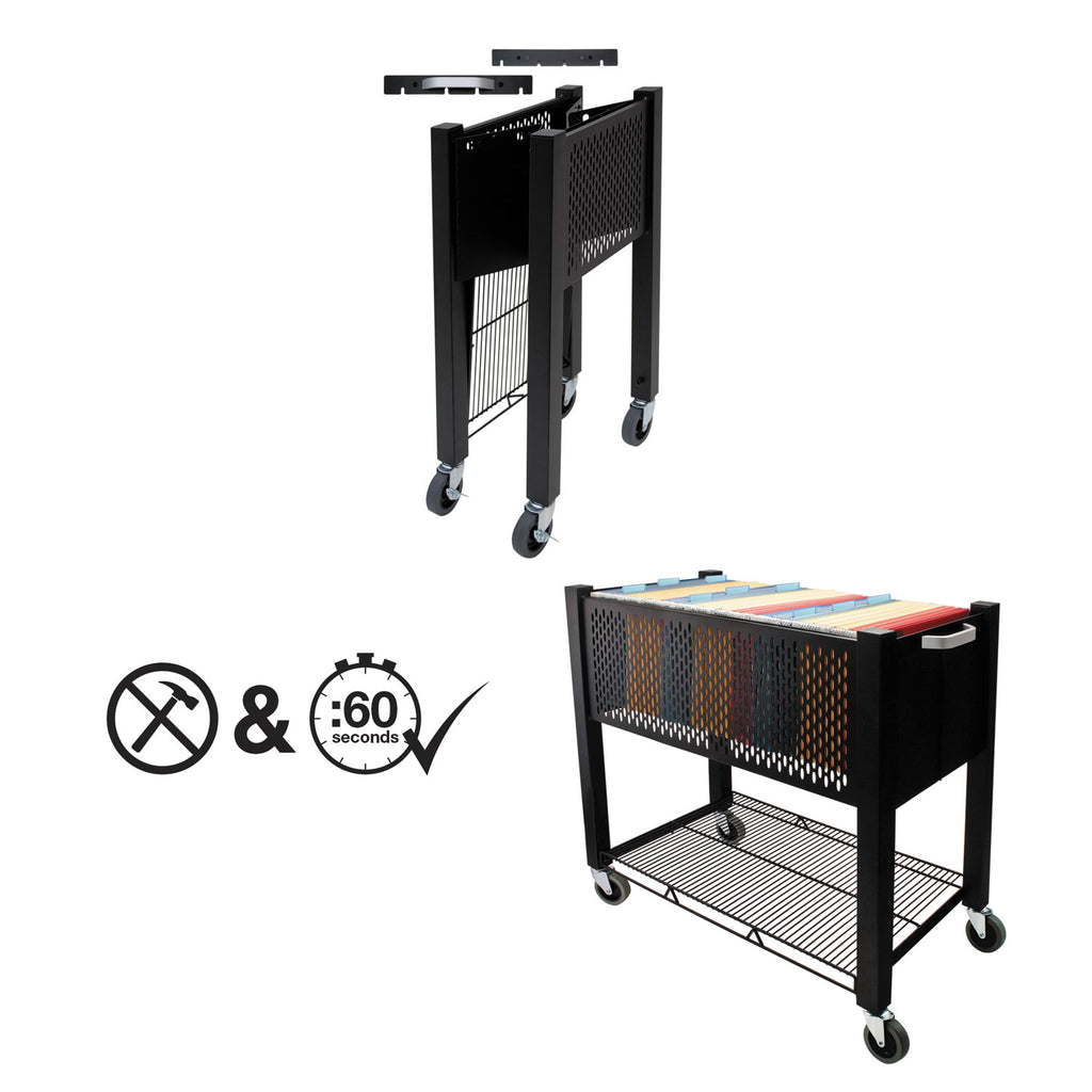 InstaCart File Cart, Metal, 1 Shelf, 1 Bin, 14.25" x 28.5" x 27.75", Black - 
