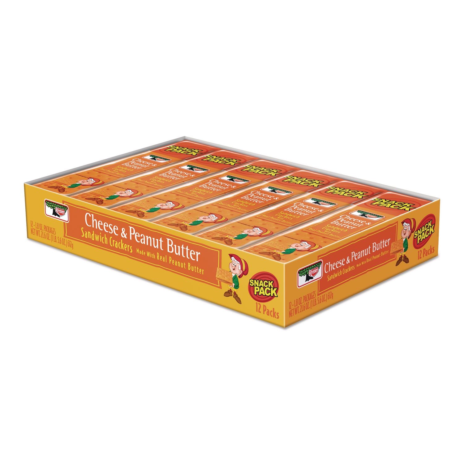 Sandwich Crackers, Cheese and Peanut Butter, 8-Piece Snack Pack, 12/Box