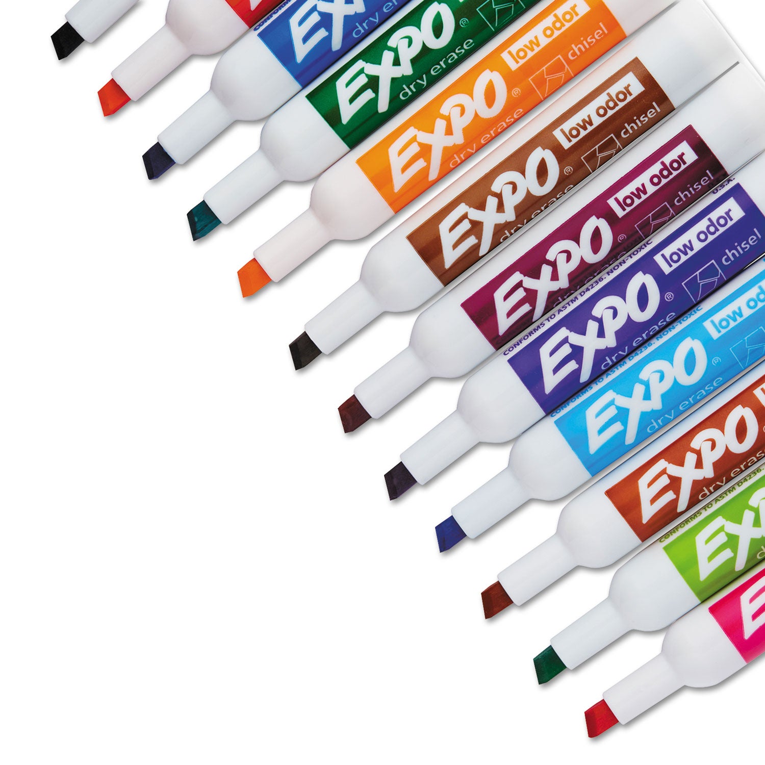 Low-Odor Dry-Erase Marker, Broad Chisel Tip, Assorted Colors, 12/Set - 