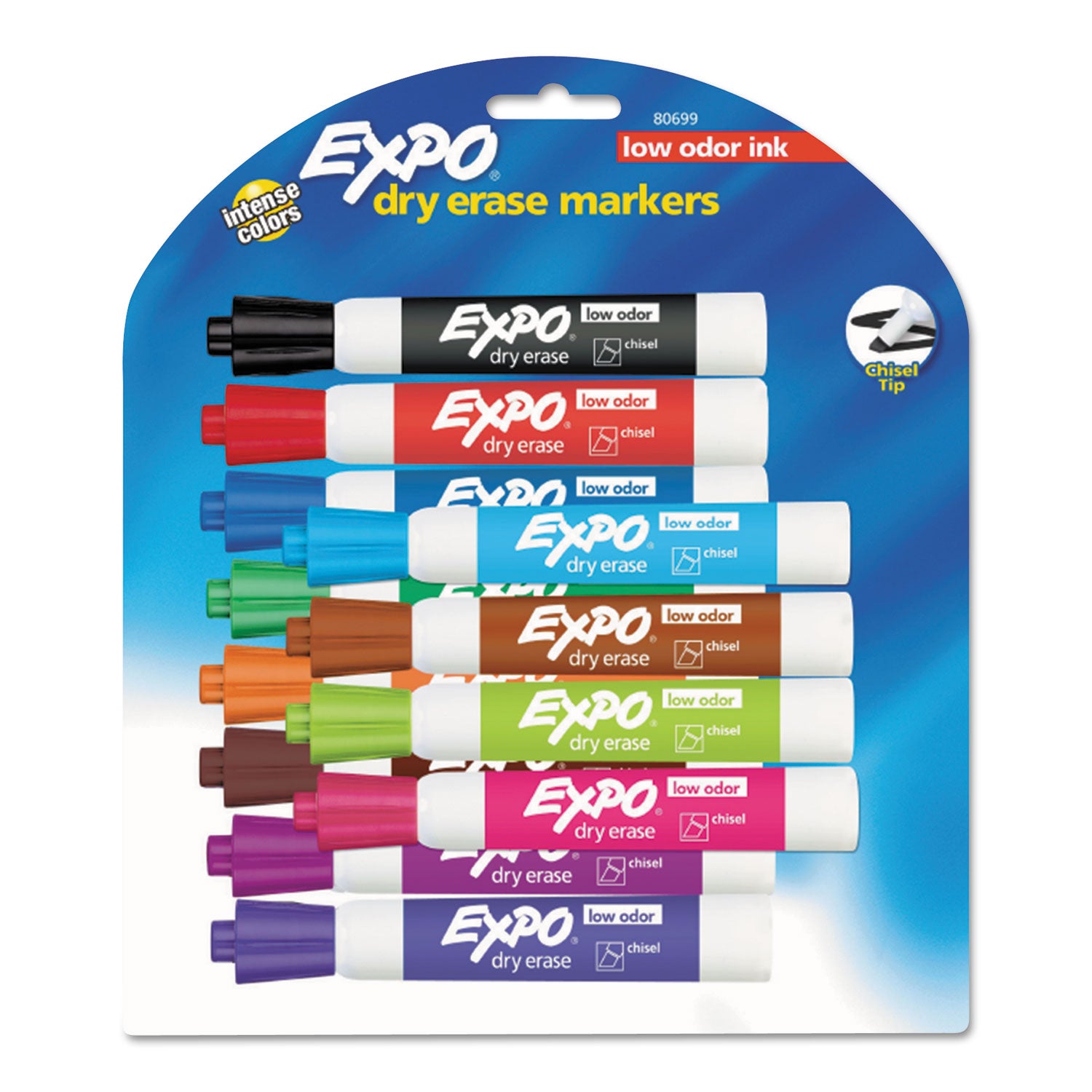 Low-Odor Dry-Erase Marker, Broad Chisel Tip, Assorted Colors, 12/Set - 