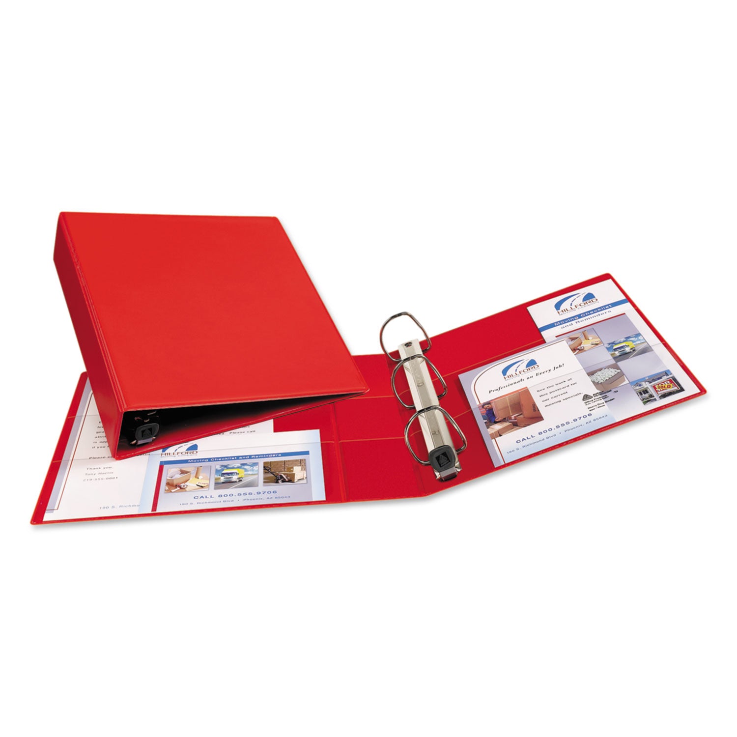 Heavy-Duty Non-View Binder with DuraHinge and One Touch EZD Rings, 3 Rings, 2" Capacity, 11 x 8.5, Red - 